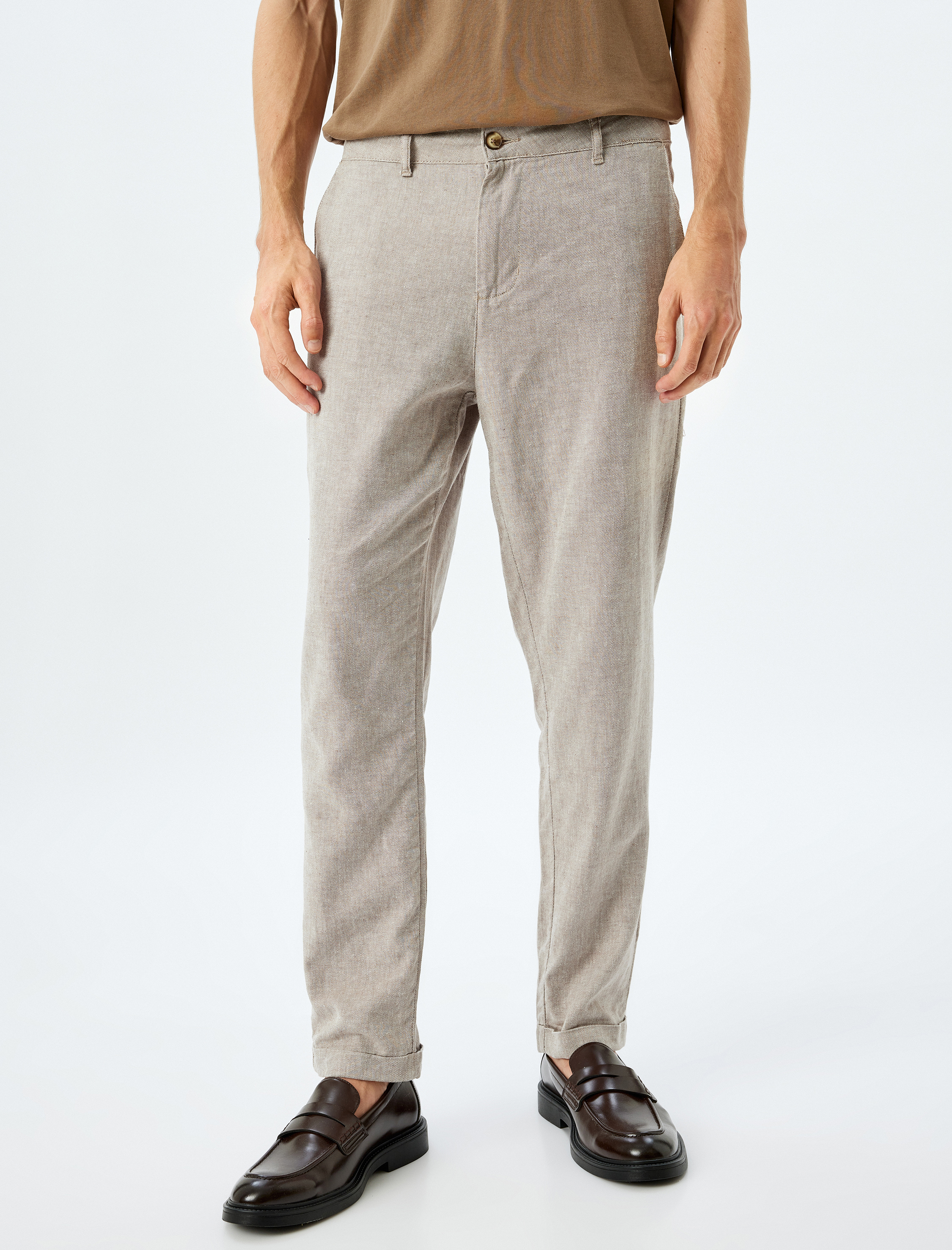   Keten Pamuk Karışımlı Chino Pantolon Cep Detaylı