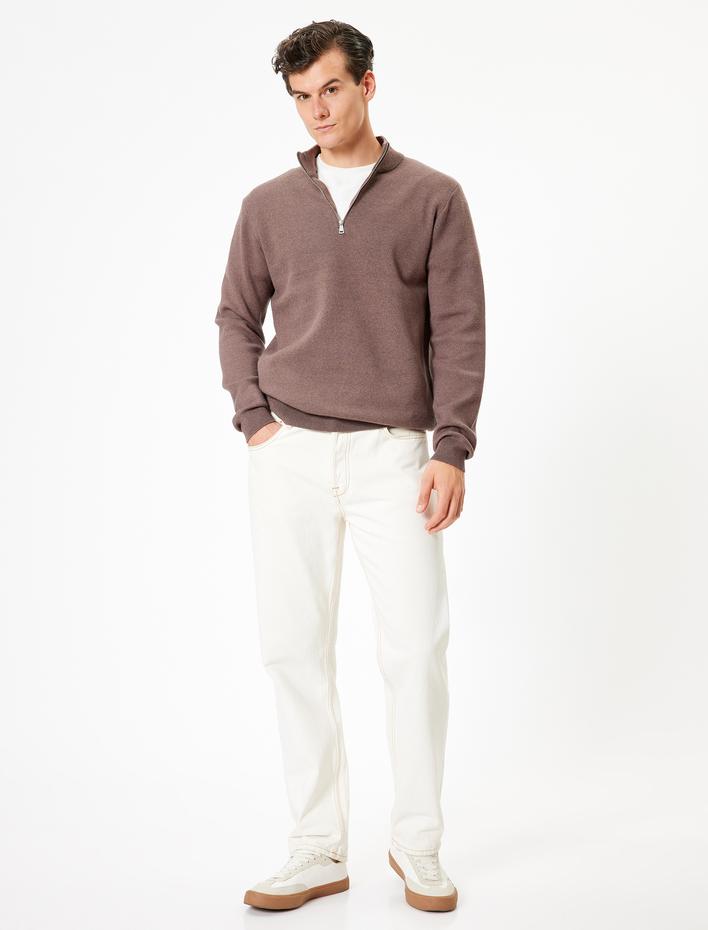  Triko Kazak Yarım Fermuarlı Yaka Basic Uzun Kollu