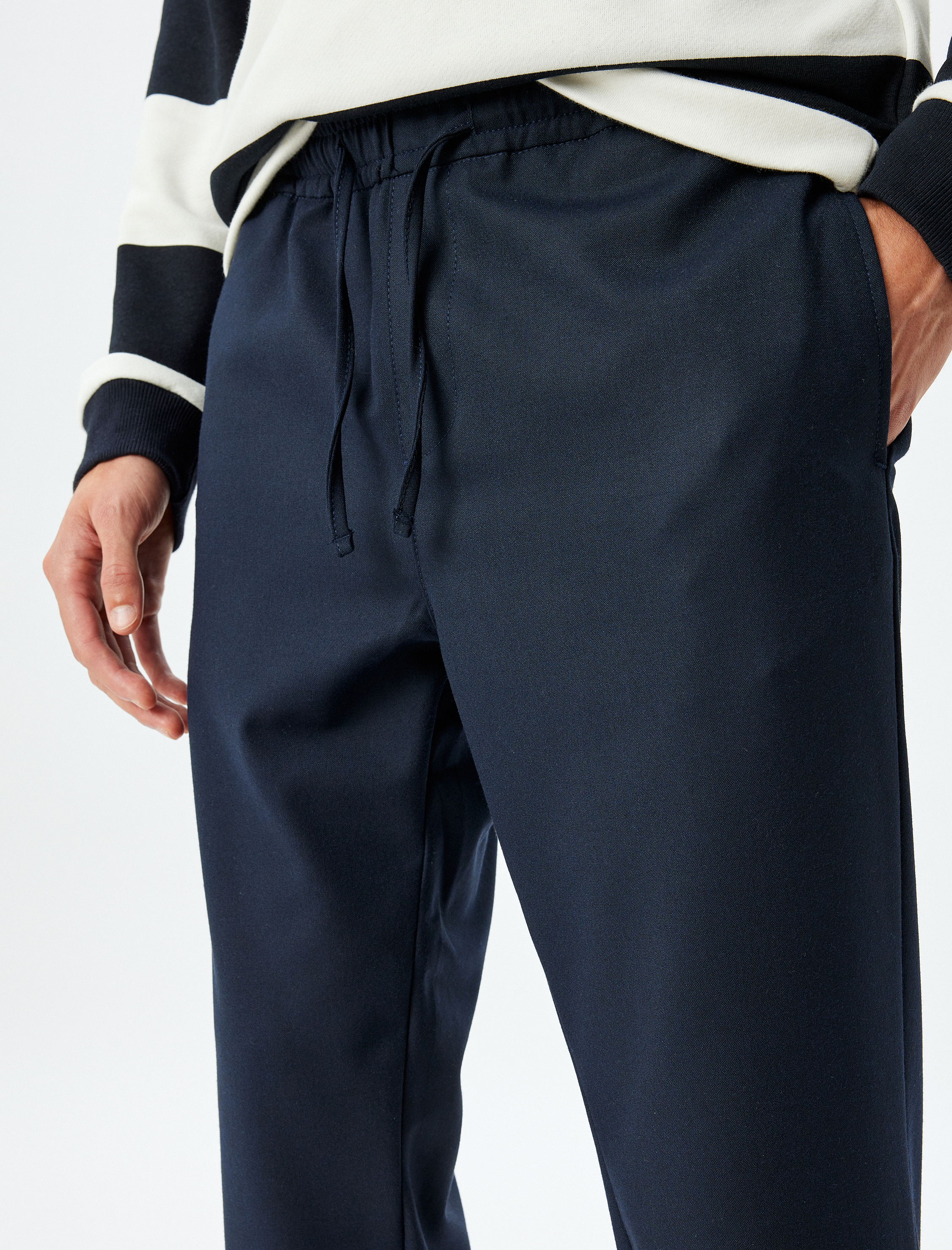   Beli Bağcıklı Pantolon Cep Detaylı Viskon Karışımlı