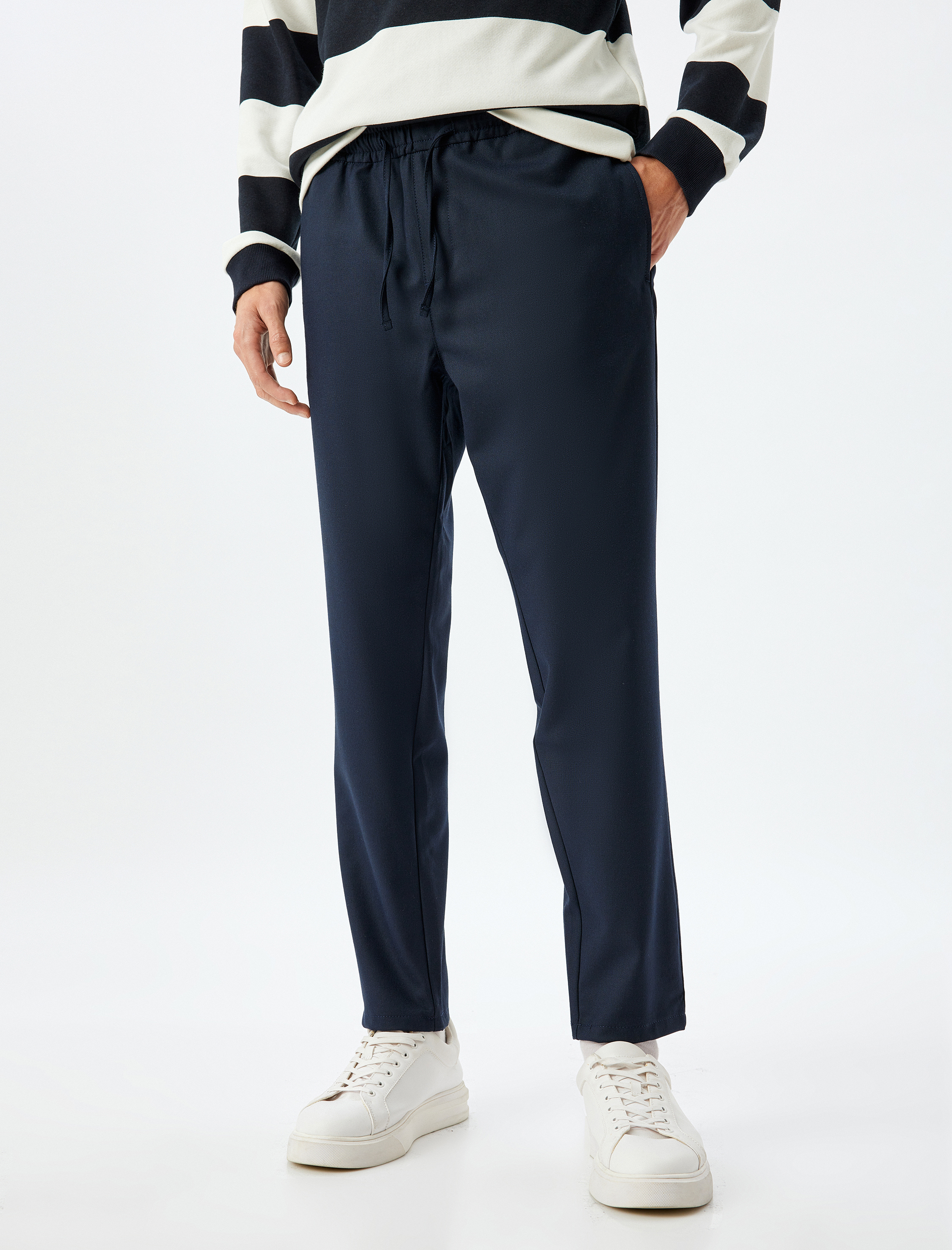   Beli Bağcıklı Pantolon Cep Detaylı Viskon Karışımlı