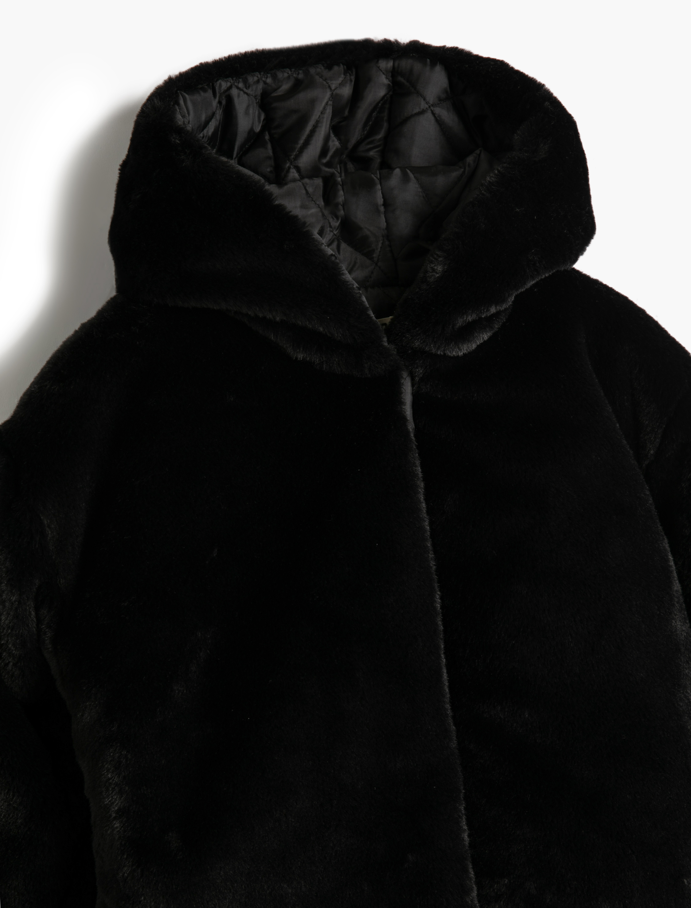  Kız Çocuk Peluş Mont Kürk Kapşonlu Fermuar Kapamalı