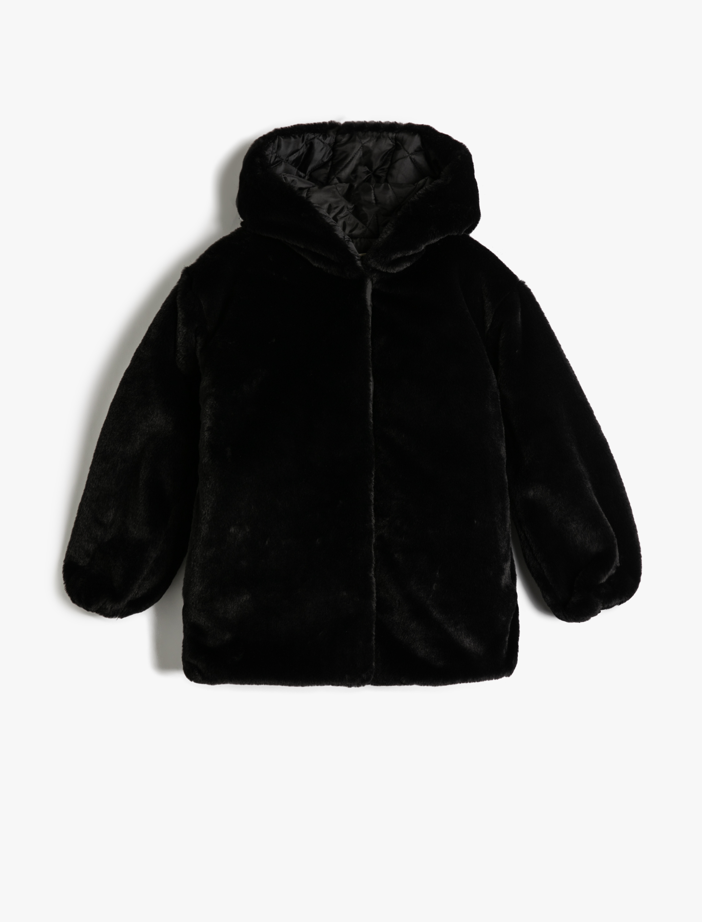  Kız Çocuk Peluş Mont Kürk Kapşonlu Fermuar Kapamalı