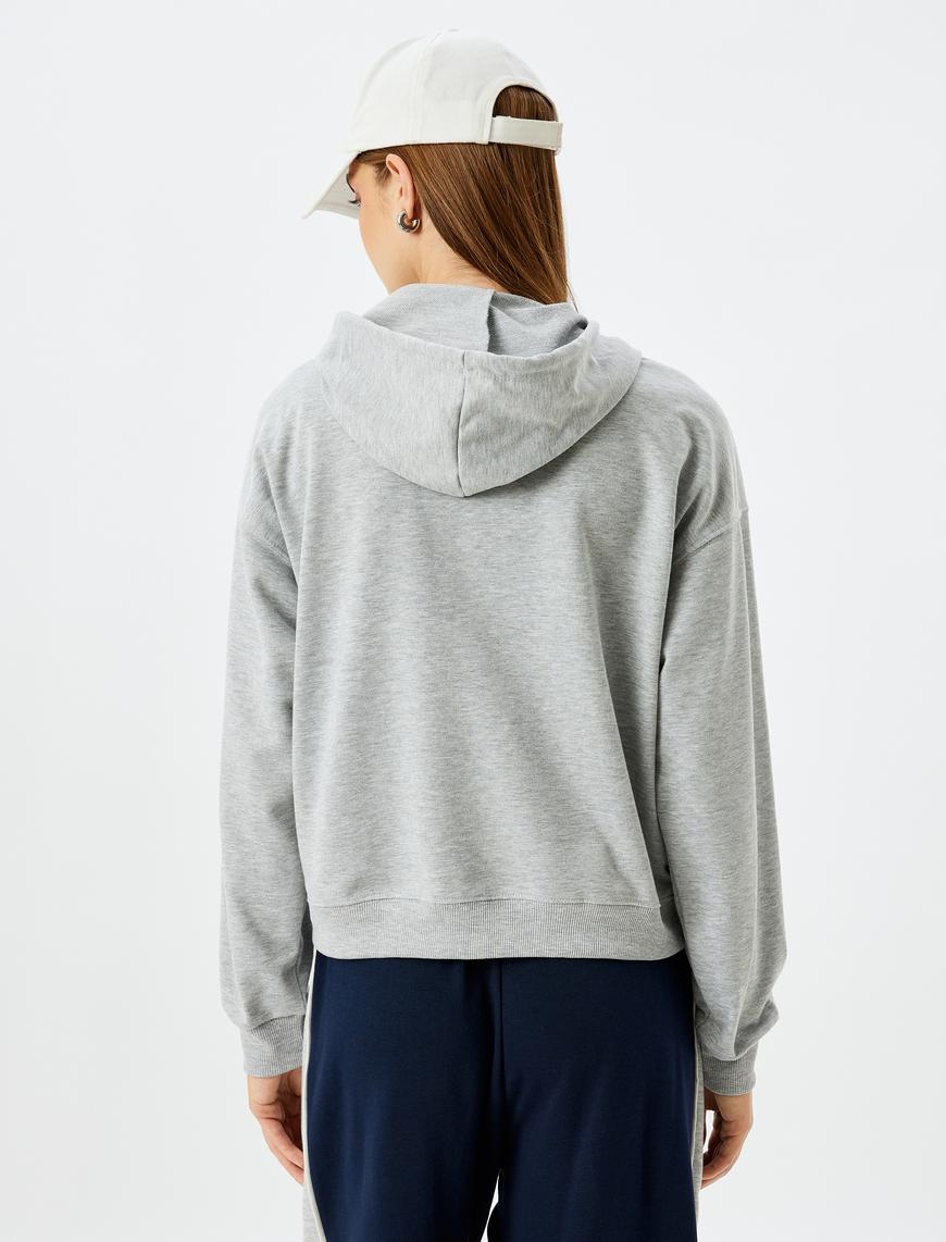   Kapşonlu Sweatshirt Basic Uzun Kollu Üç İplik Pamuklu