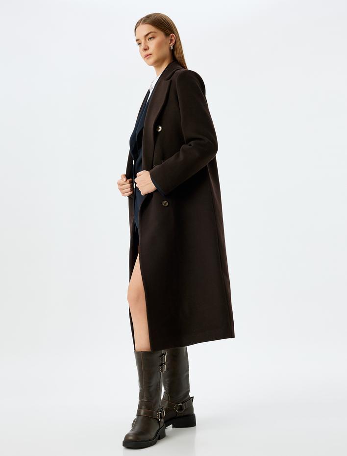  Cepli Düğmeli Kruvaze Ekstra Uzun Kaban