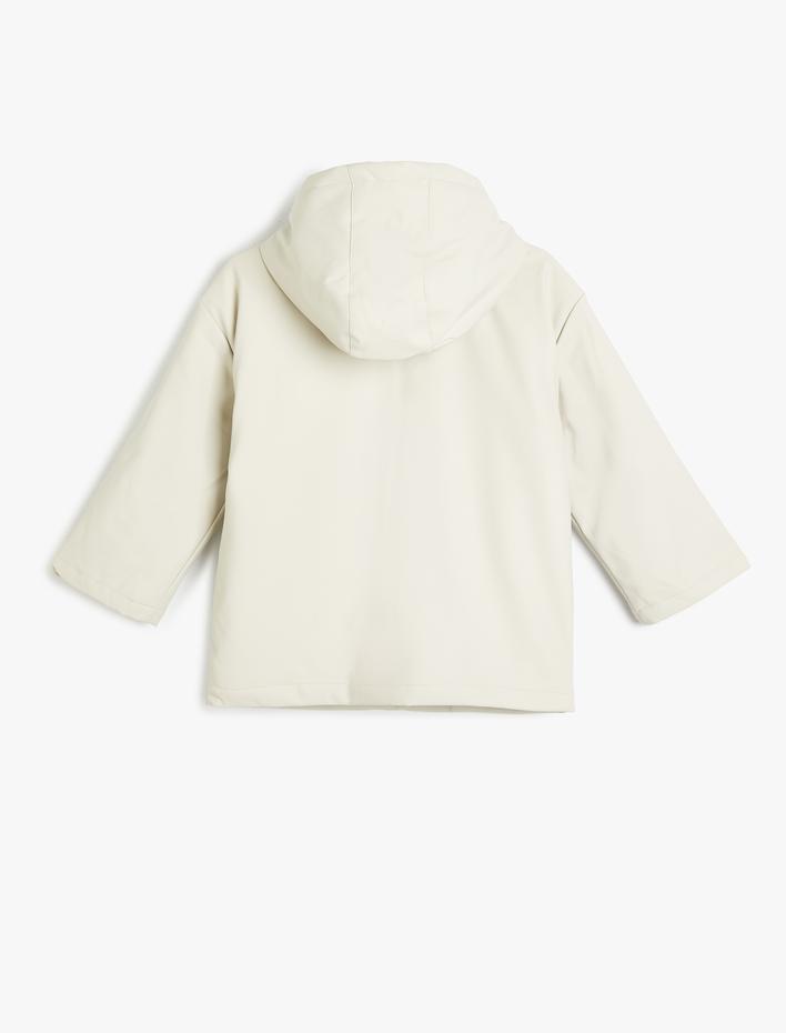 Kız Çocuk Kapaklı Cepli Fermuar Kapamalı Kapşonlu Yağmurluk