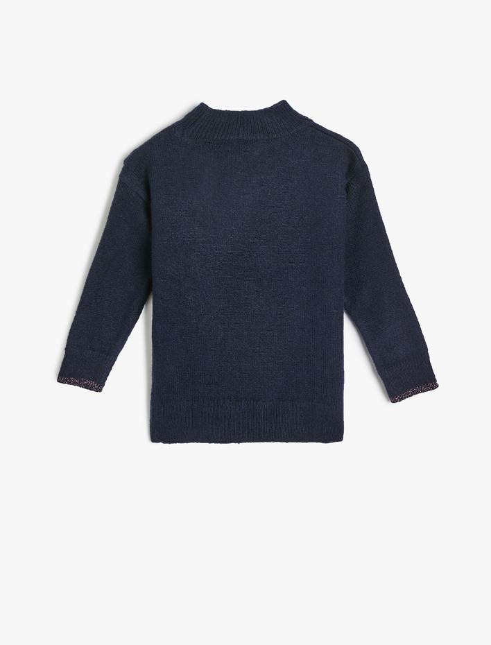 Kız Çocuk Dik Yaka Uzun Kollu Pullu Payetli Triko Kazak