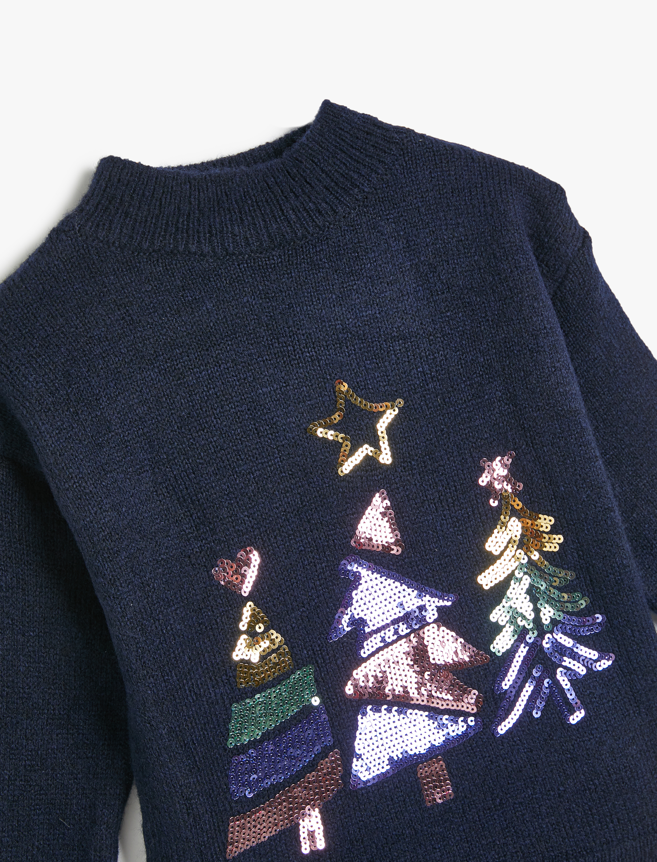 Kız Çocuk Dik Yaka Uzun Kollu Pullu Payetli Triko Kazak