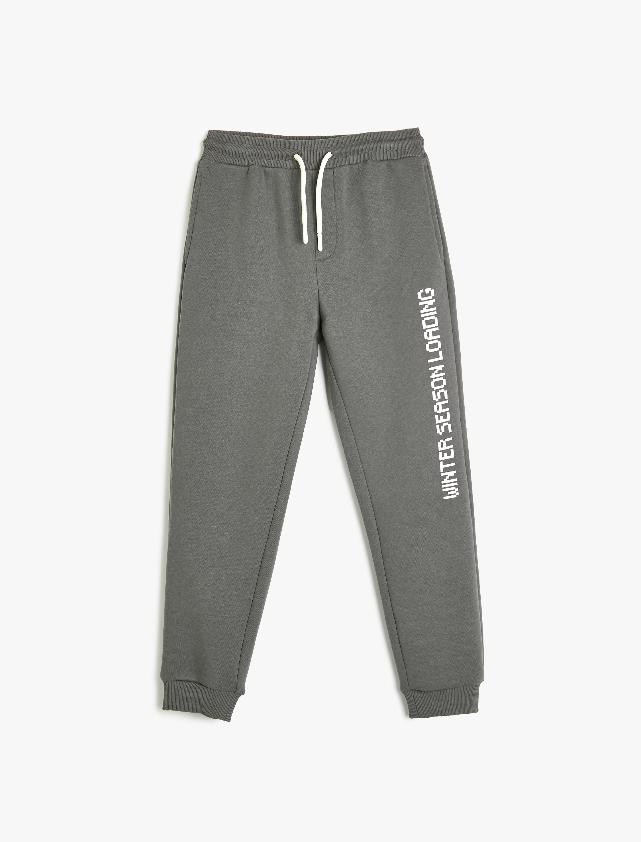  Erkek Çocuk Slogan Baskı Detaylı Cepli Beli Bağlamalı Şardonlu Jogger Eşofman Altı