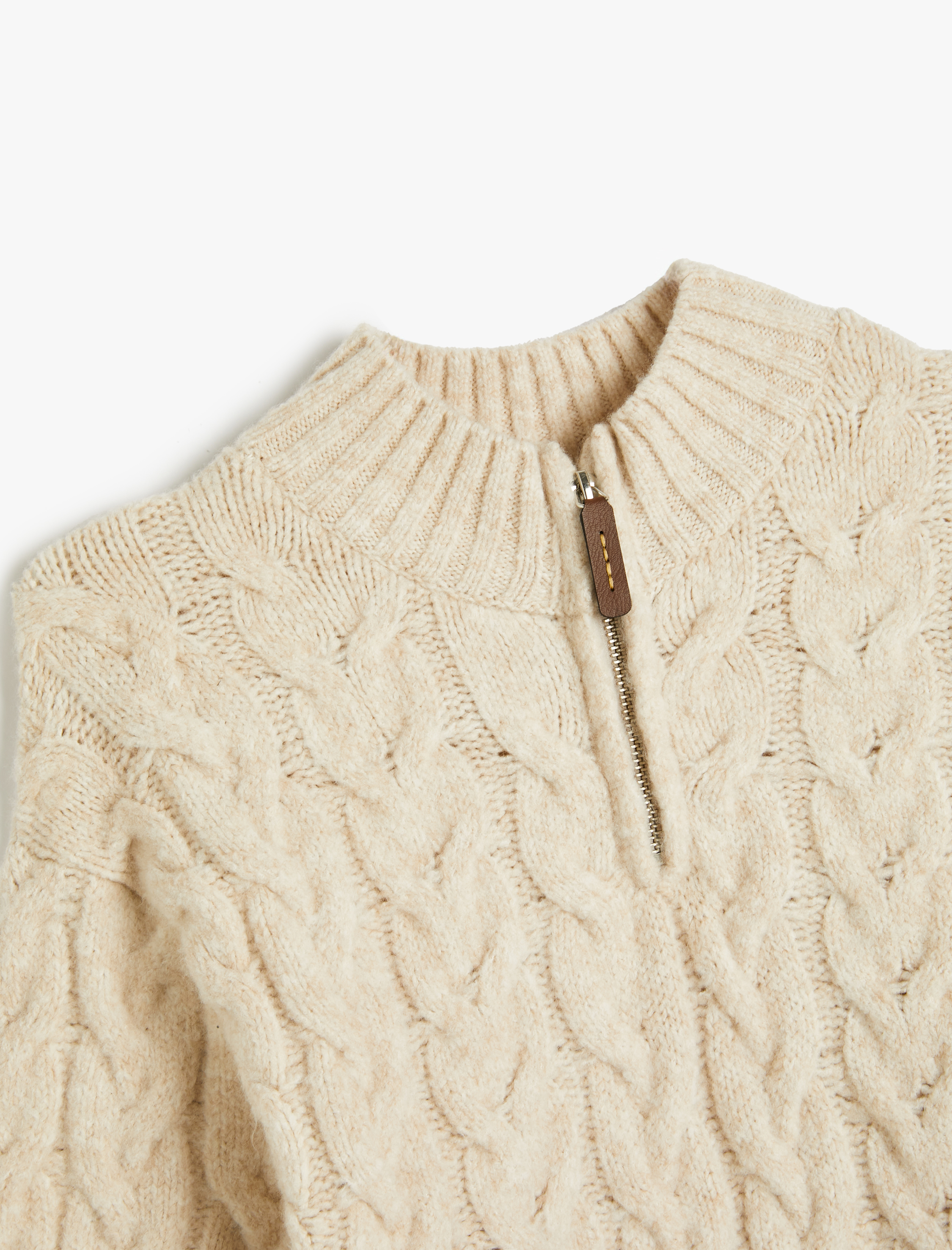 Erkek Çocuk Yarım Fermuarlı Saç Örgü Desenli Uzun Kollu Triko Kazak