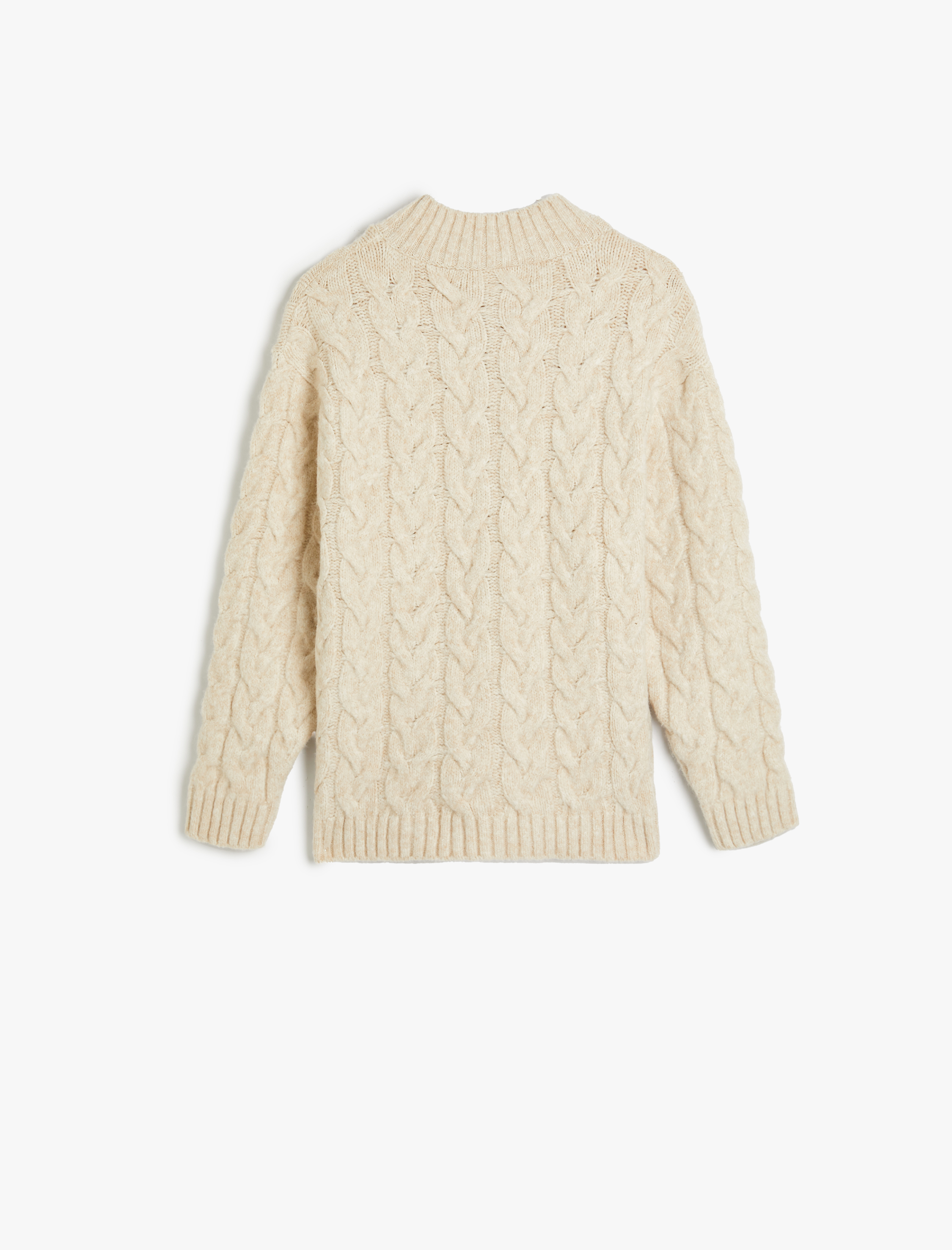 Erkek Çocuk Yarım Fermuarlı Saç Örgü Desenli Uzun Kollu Triko Kazak