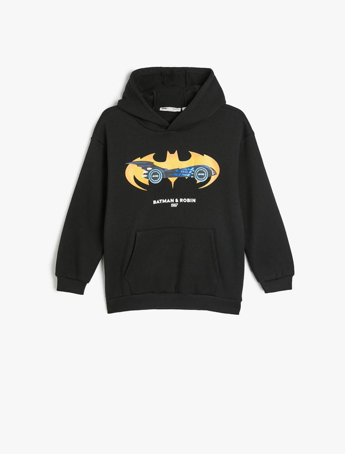 Erkek Çocuk Batman Kapşonlu Sweatshirt Lisanslı Uzun Kollu Şardonlu