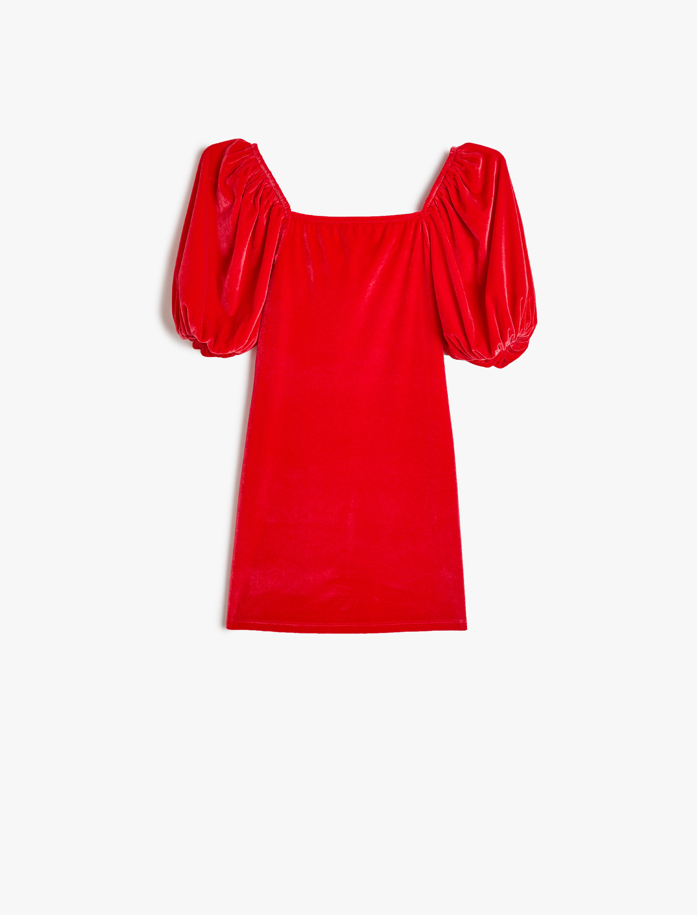  Kız Çocuk Kadife Kare Yaka Balon Kollu Mini Elbise