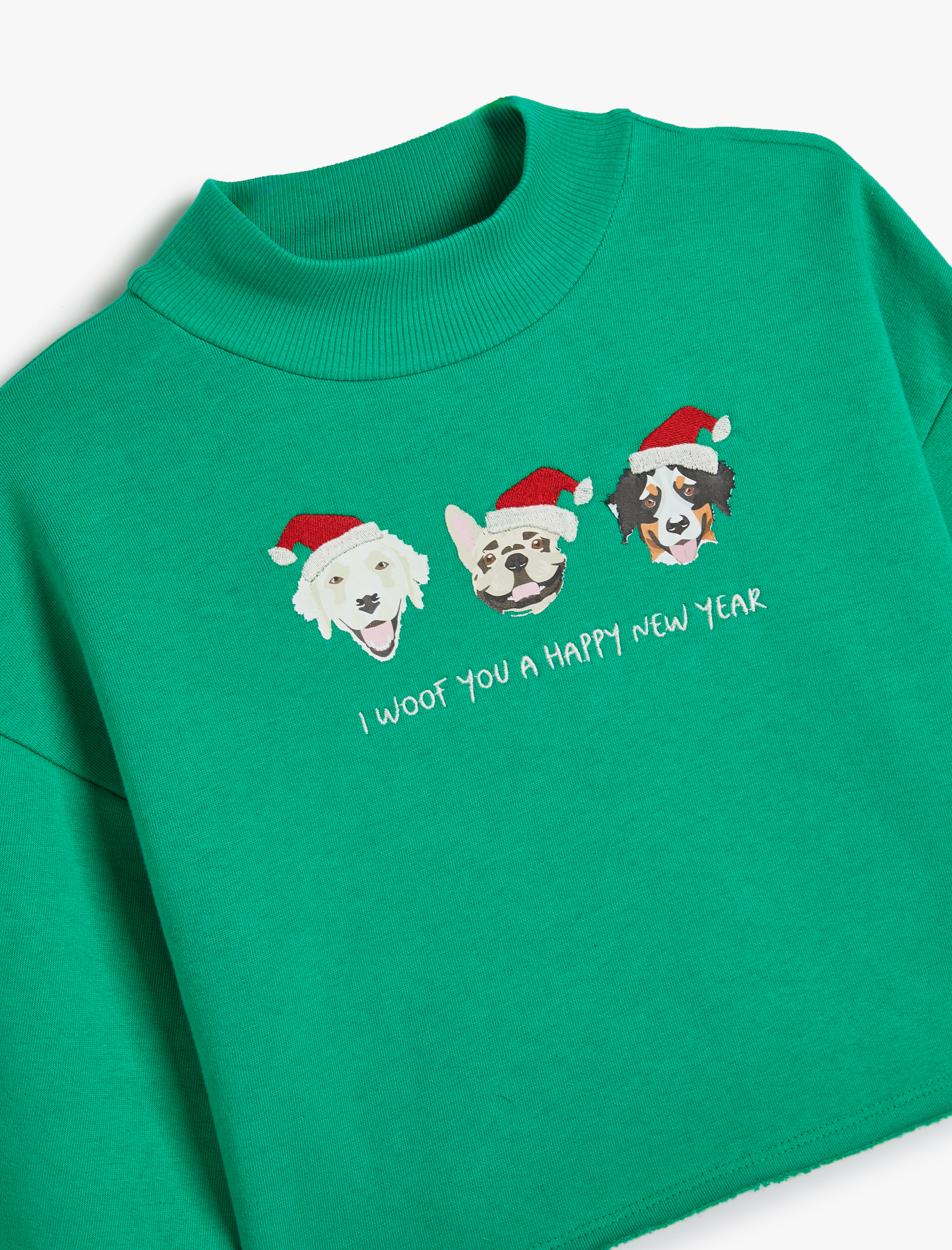  Kız Çocuk Dik Yaka Uzun Kollu Pamuklu Yılbaşı Temalı Şardonlu Sweatshirt