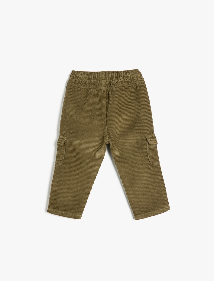 Erkek Bebek Kargo Pantolon Fitilli Kadife Beli Bağlamalı Cepli Pamuklu