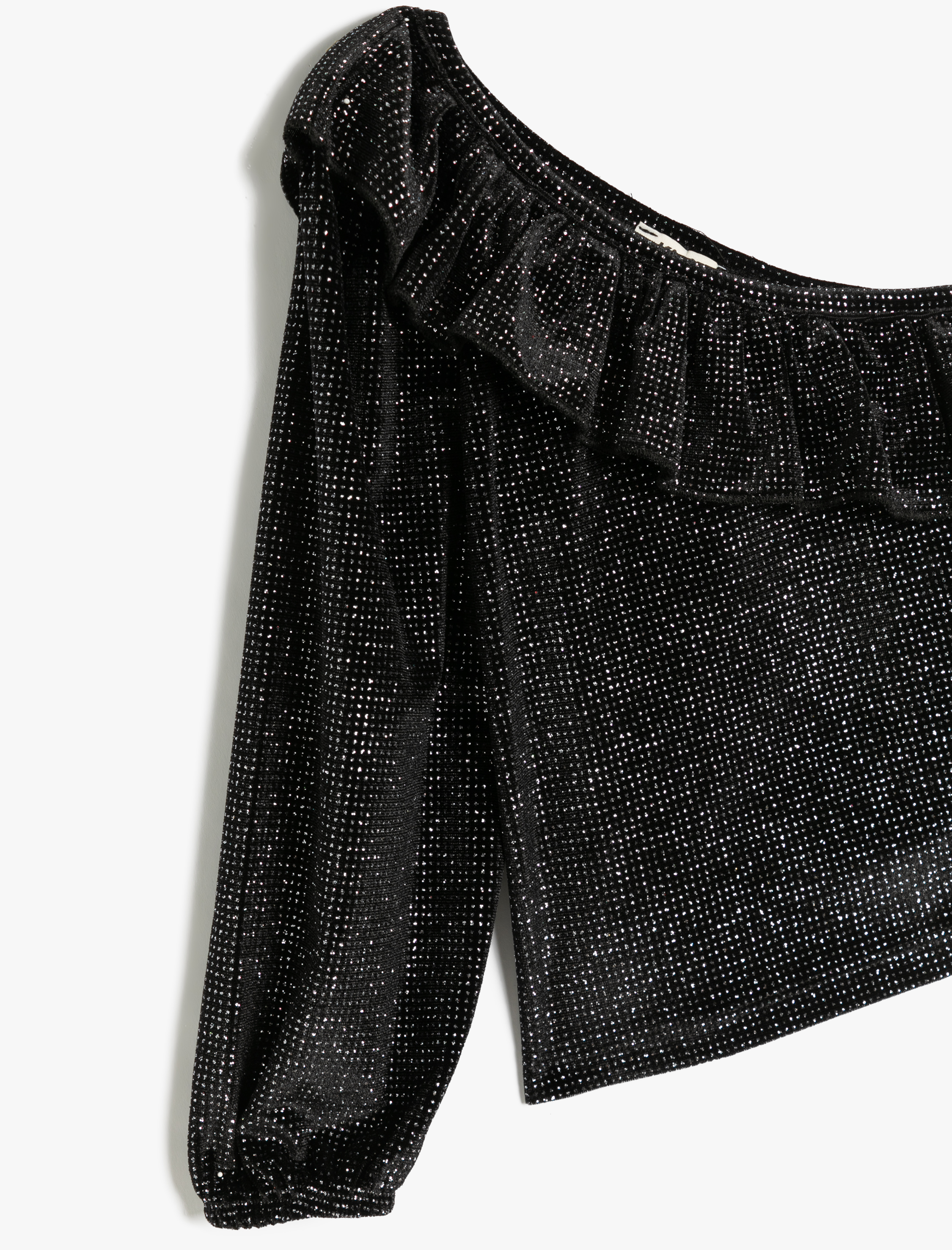  Kız Çocuk Fırfır Detaylı Uzun Kollu Tek Omuz Bluz