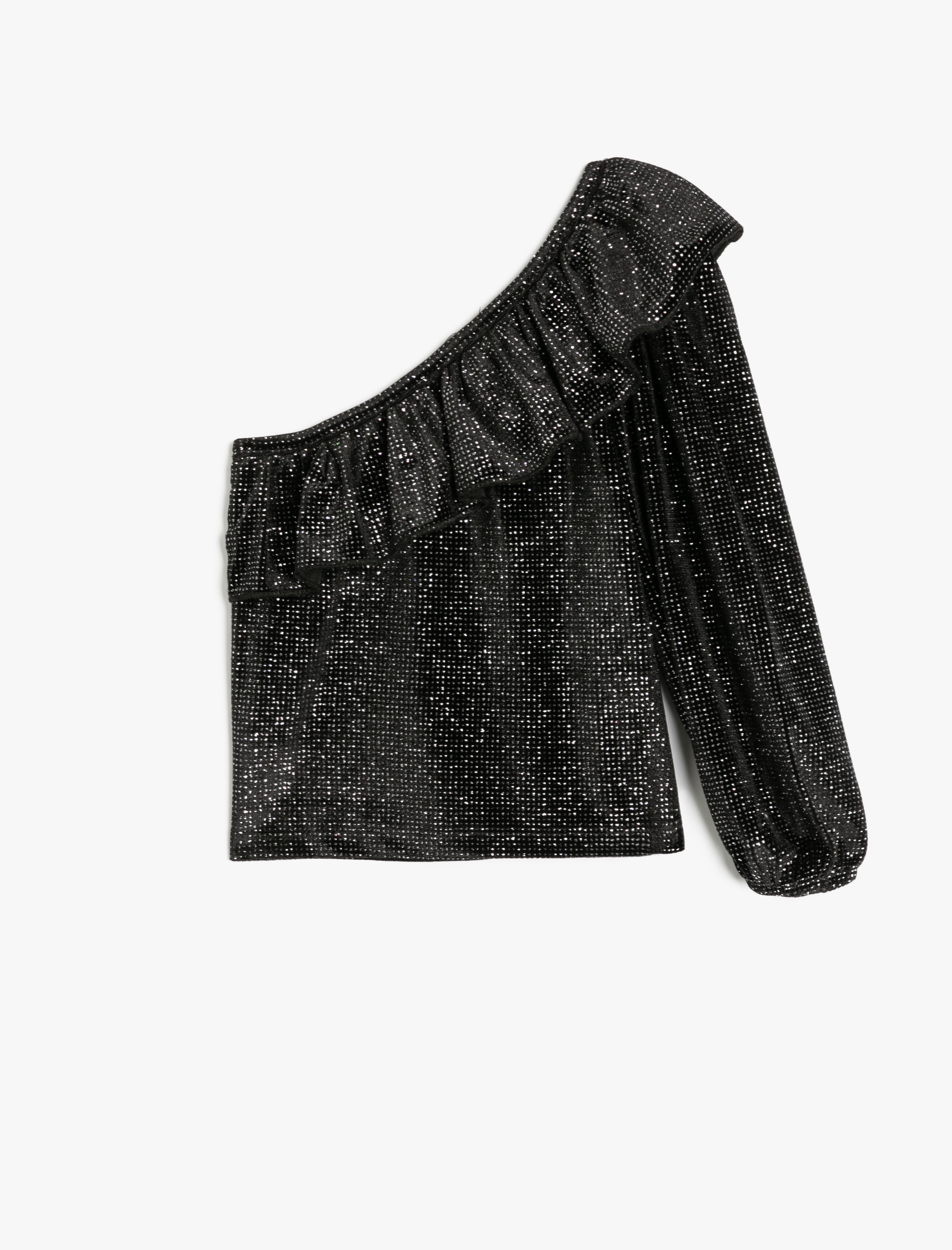  Kız Çocuk Fırfır Detaylı Uzun Kollu Tek Omuz Bluz