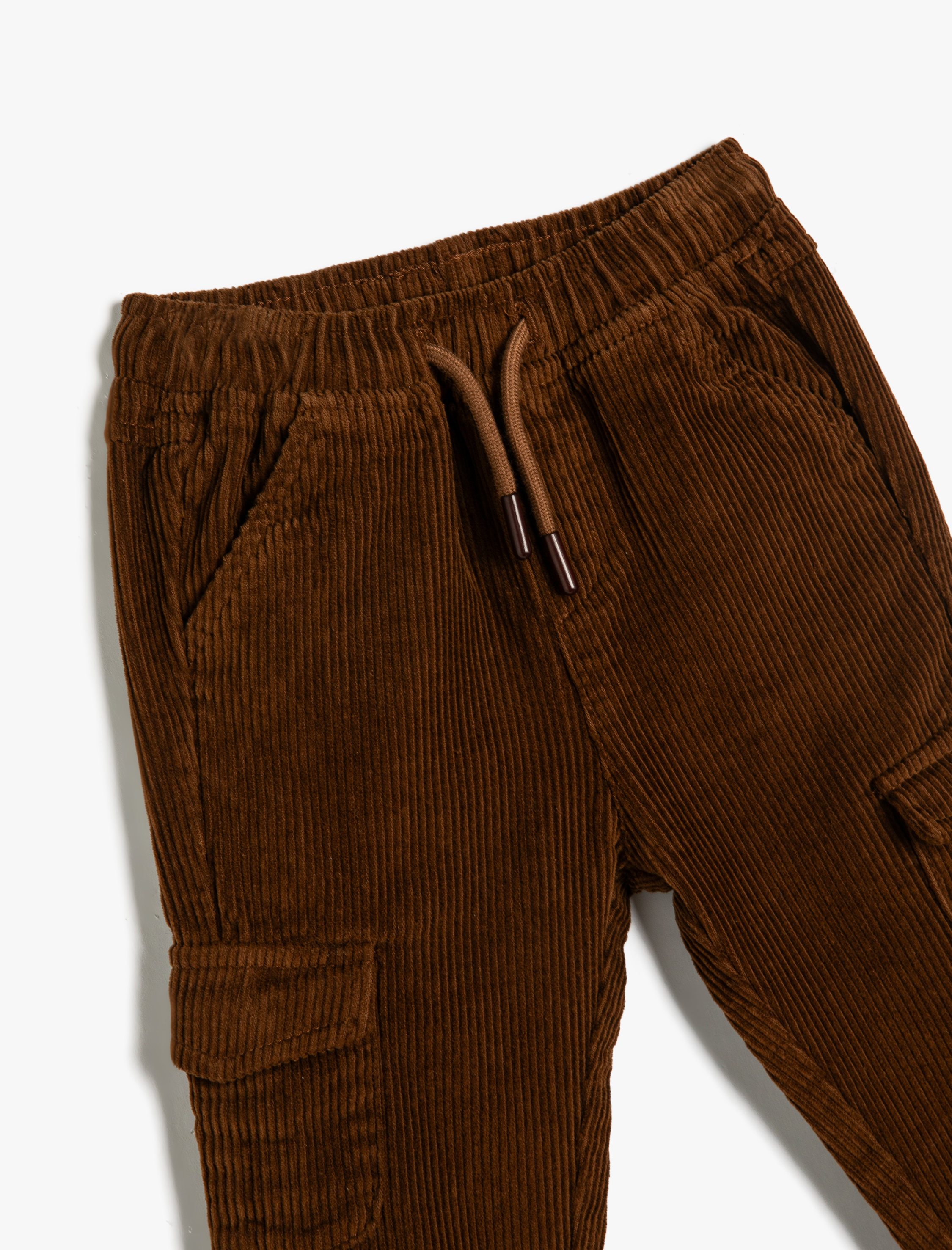  Erkek Bebek Kargo Pantolon Fitilli Kadife Beli Bağlamalı Cepli Pamuklu