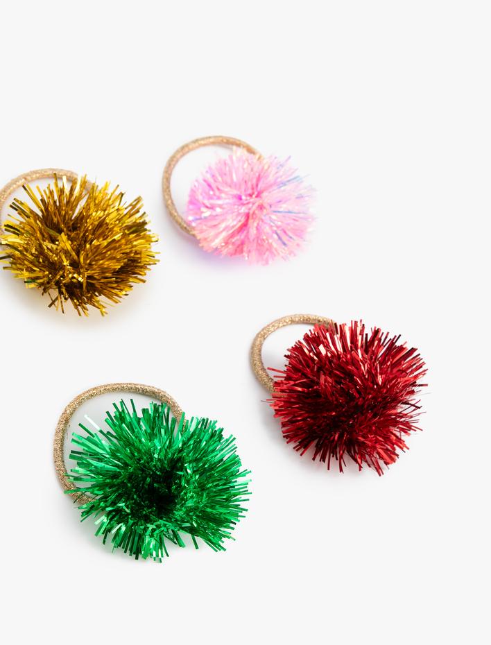 Kız Çocuk 3'lü Lastik Toka Seti Ponpon Detaylı