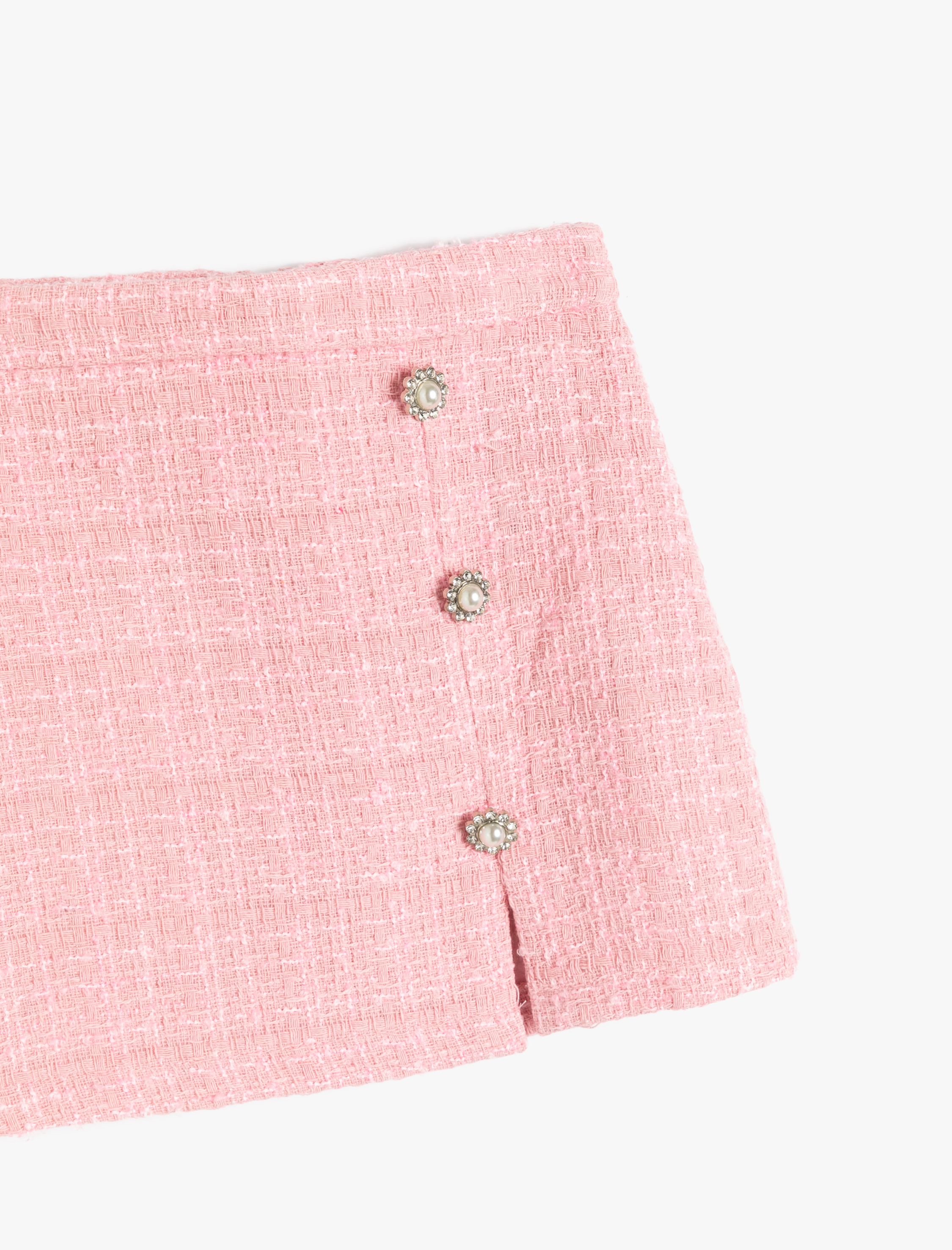  Kız Çocuk Tüvit Etek İnci Düğmeli Yırtmaç Detaylı