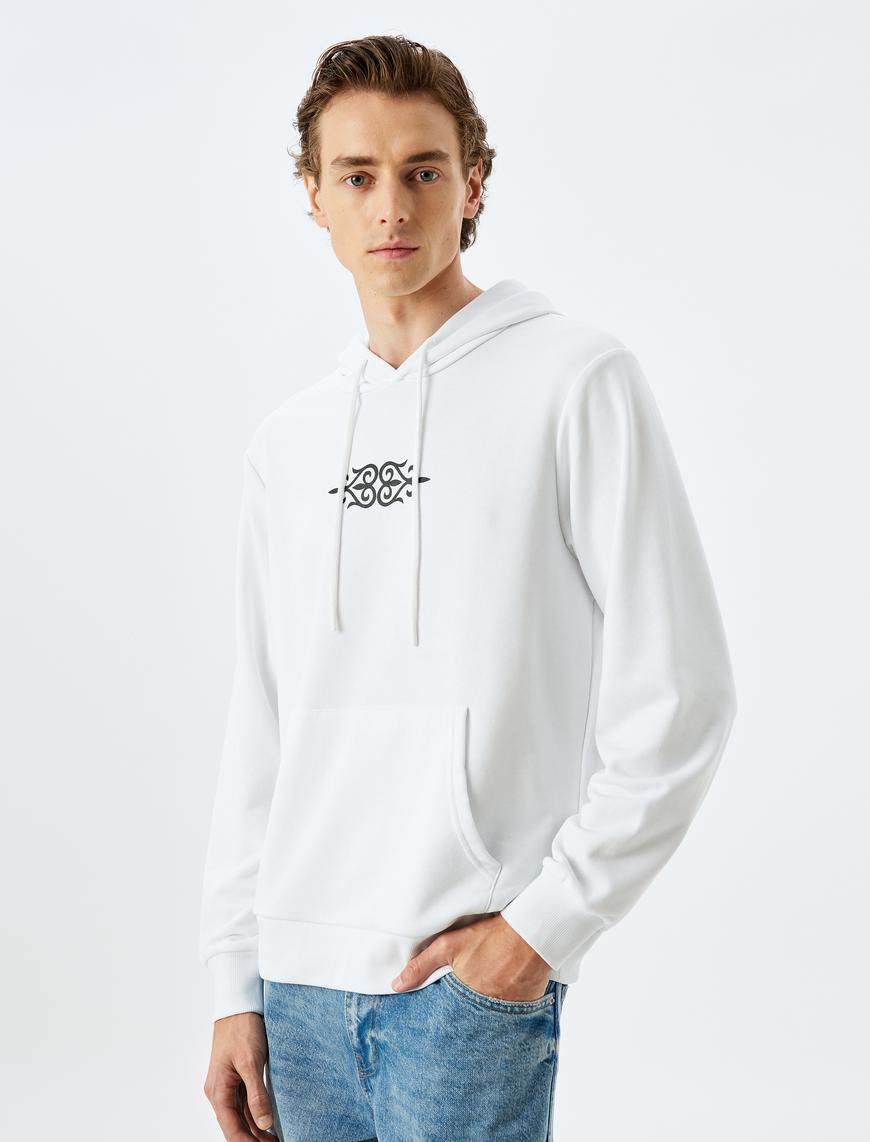   Kapşonlu Pamuklu Baskılı Sweatshirt