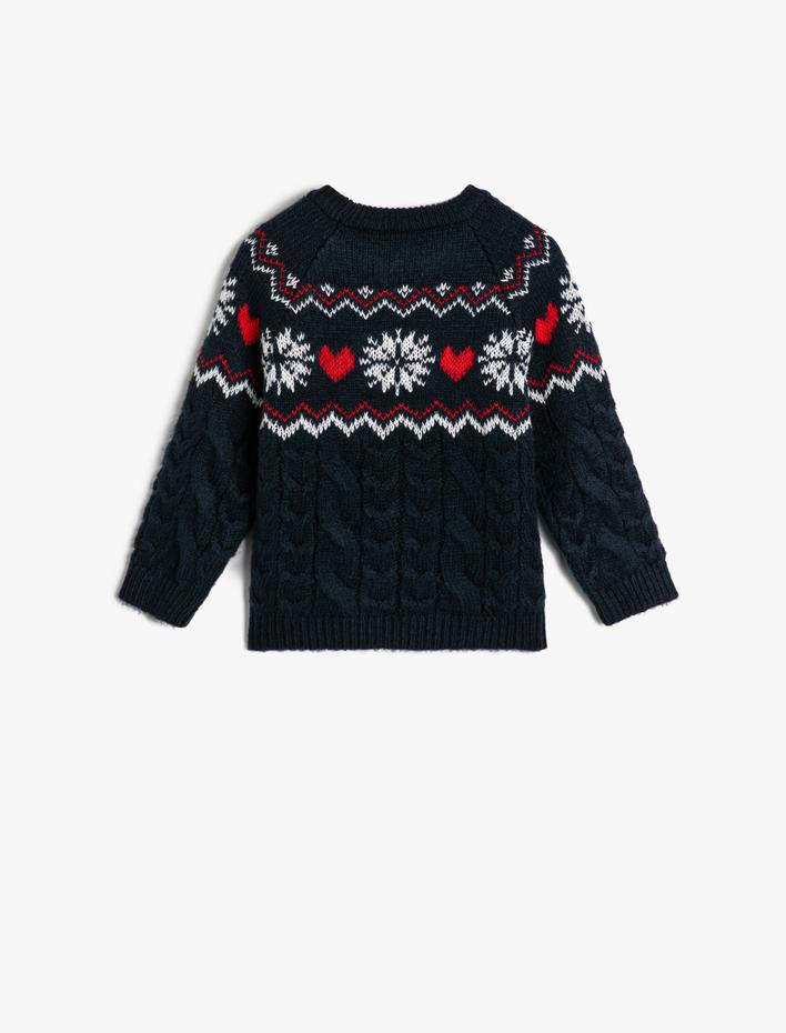 Kız Bebek Yuvarlak Yaka Uzun Kollu Desenli Triko Kazak