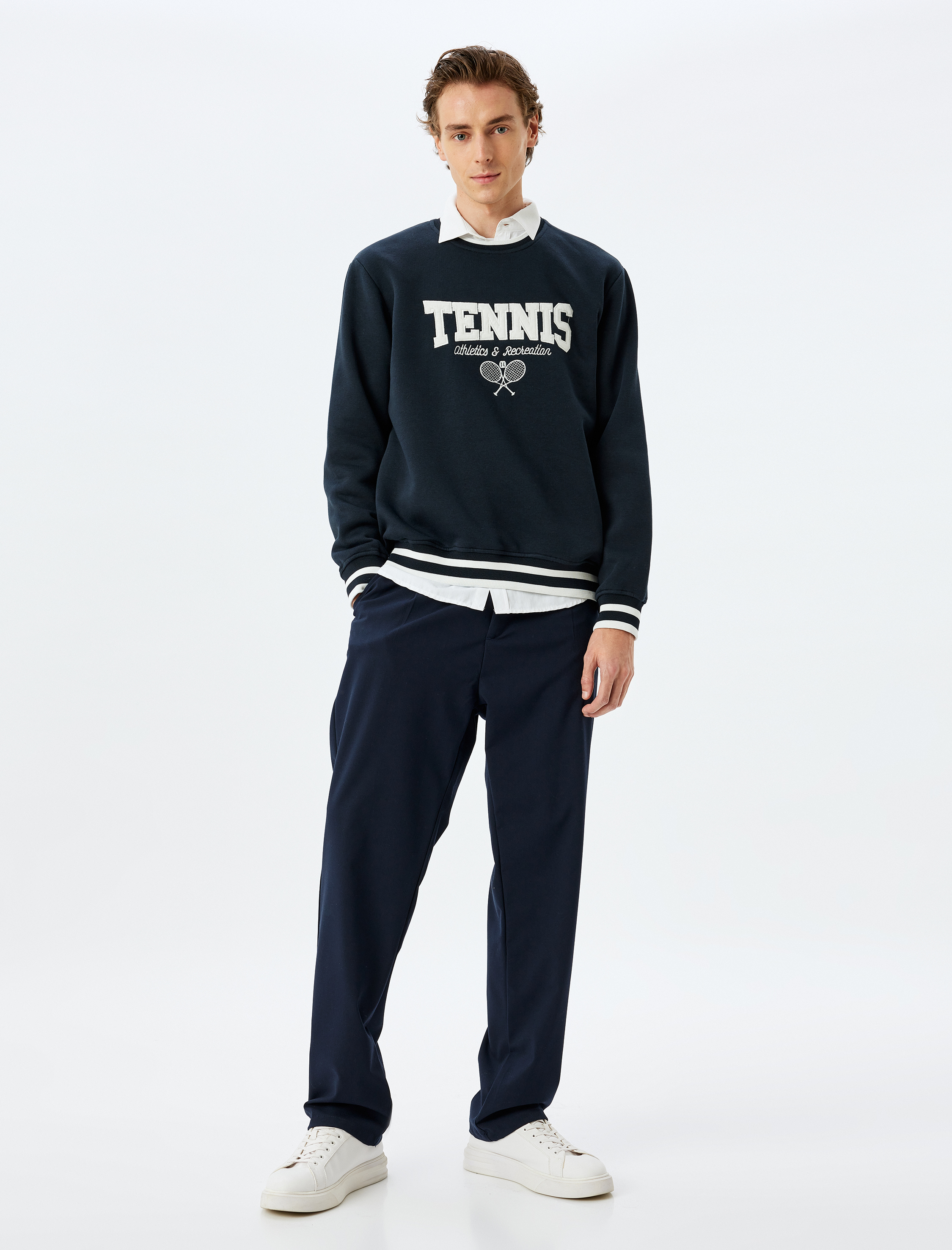   Bisiklet Yaka Şardonlu Pamuk Karışımlı Slogan İşlemeli Sweatshirt