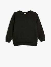 Oversize Basic Sweatshirt Uzun Kollu Bisiklet Yaka Şardonlu