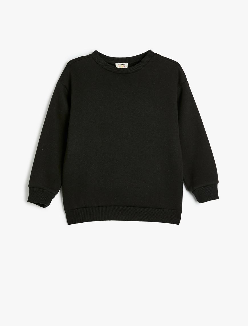  Erkek Çocuk Oversize Basic Sweatshirt Uzun Kollu Bisiklet Yaka Şardonlu