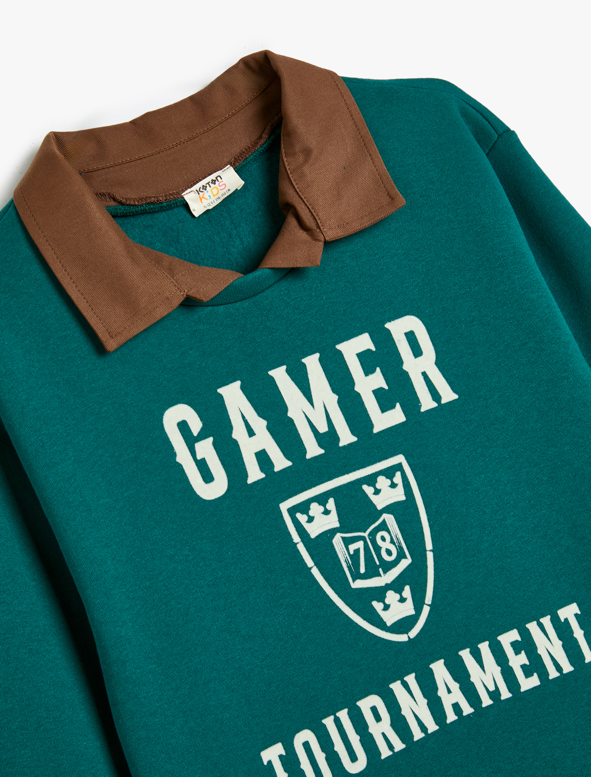  Erkek Çocuk Gömlek Yaka Sweatshirt Baskı Detaylı Uzun Kollu Şardonlu