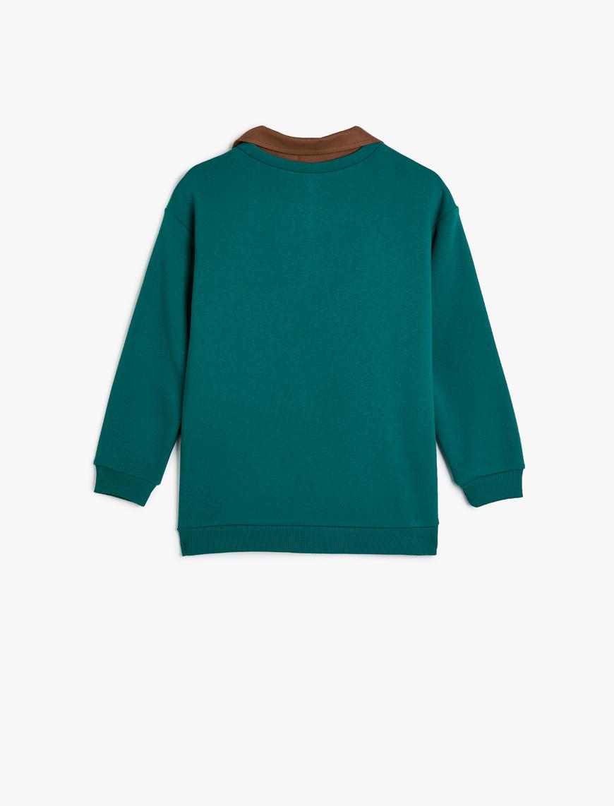  Erkek Çocuk Gömlek Yaka Sweatshirt Baskı Detaylı Uzun Kollu