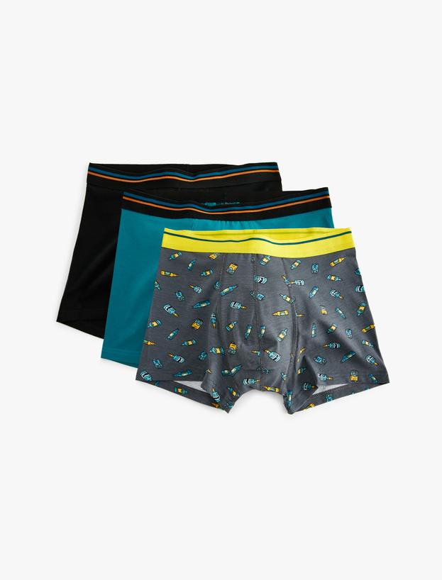 Pamuklu Şişe Baskılı Oversize 3'lü Boxer Seti_0