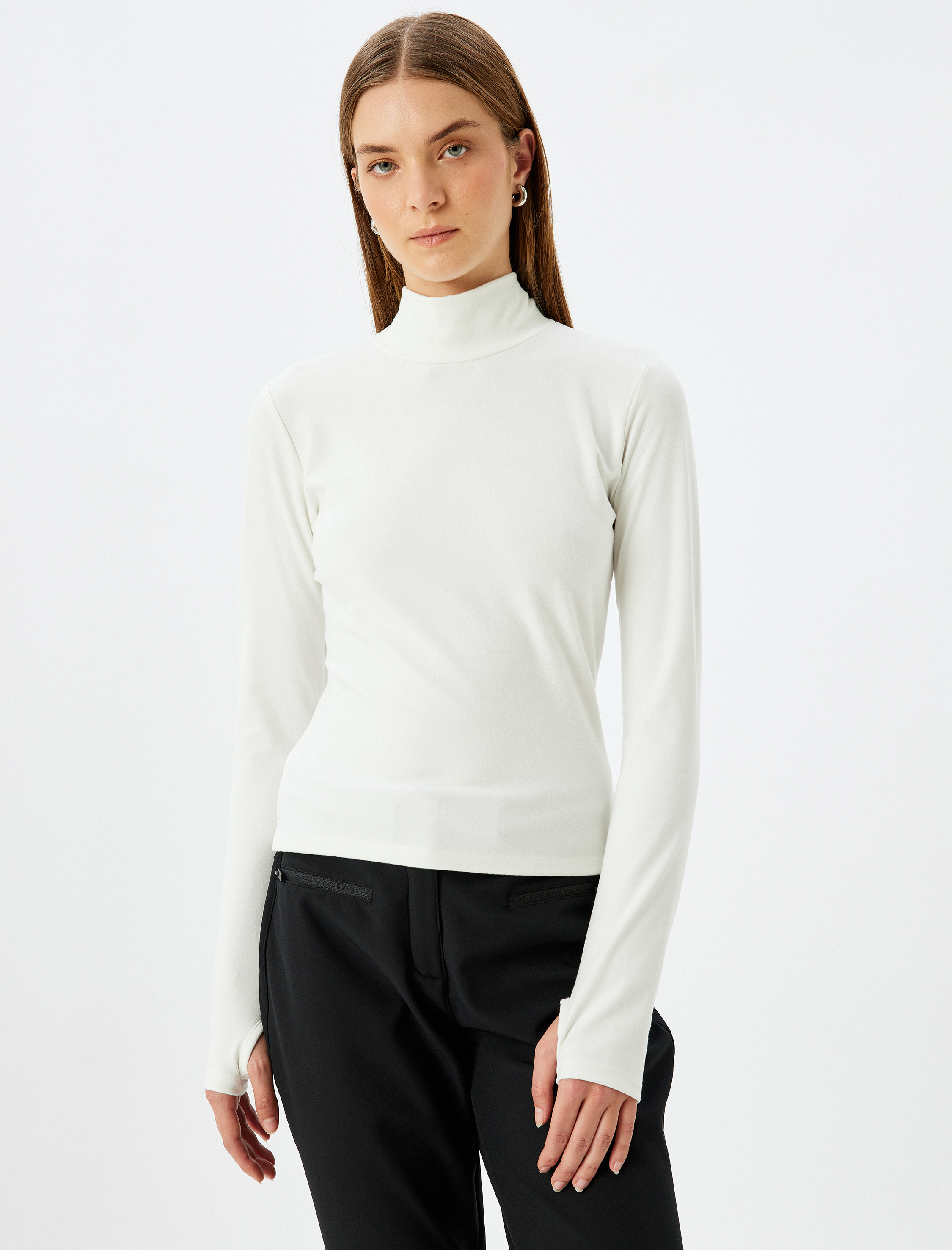   Uzun Kollu Slim Fit Dik Yaka Polar Sweatshirt