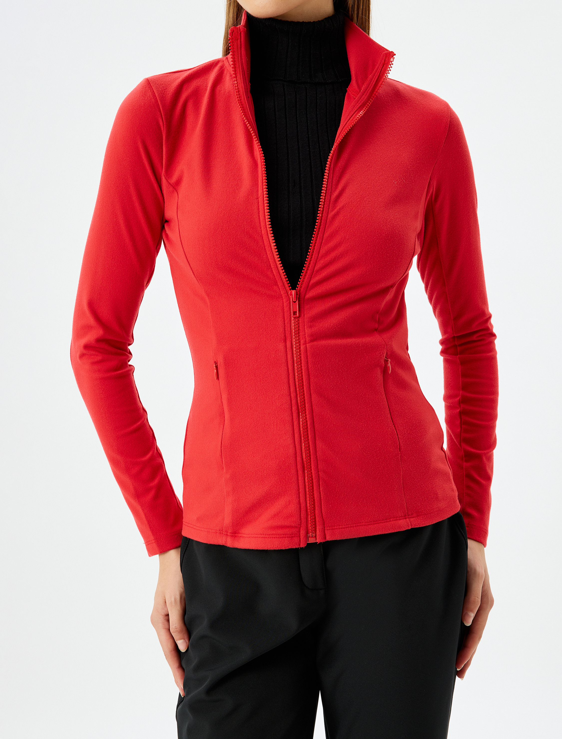   Cepli Slim Fit Dik Yaka Fermuarlı Polar Sweatshirt