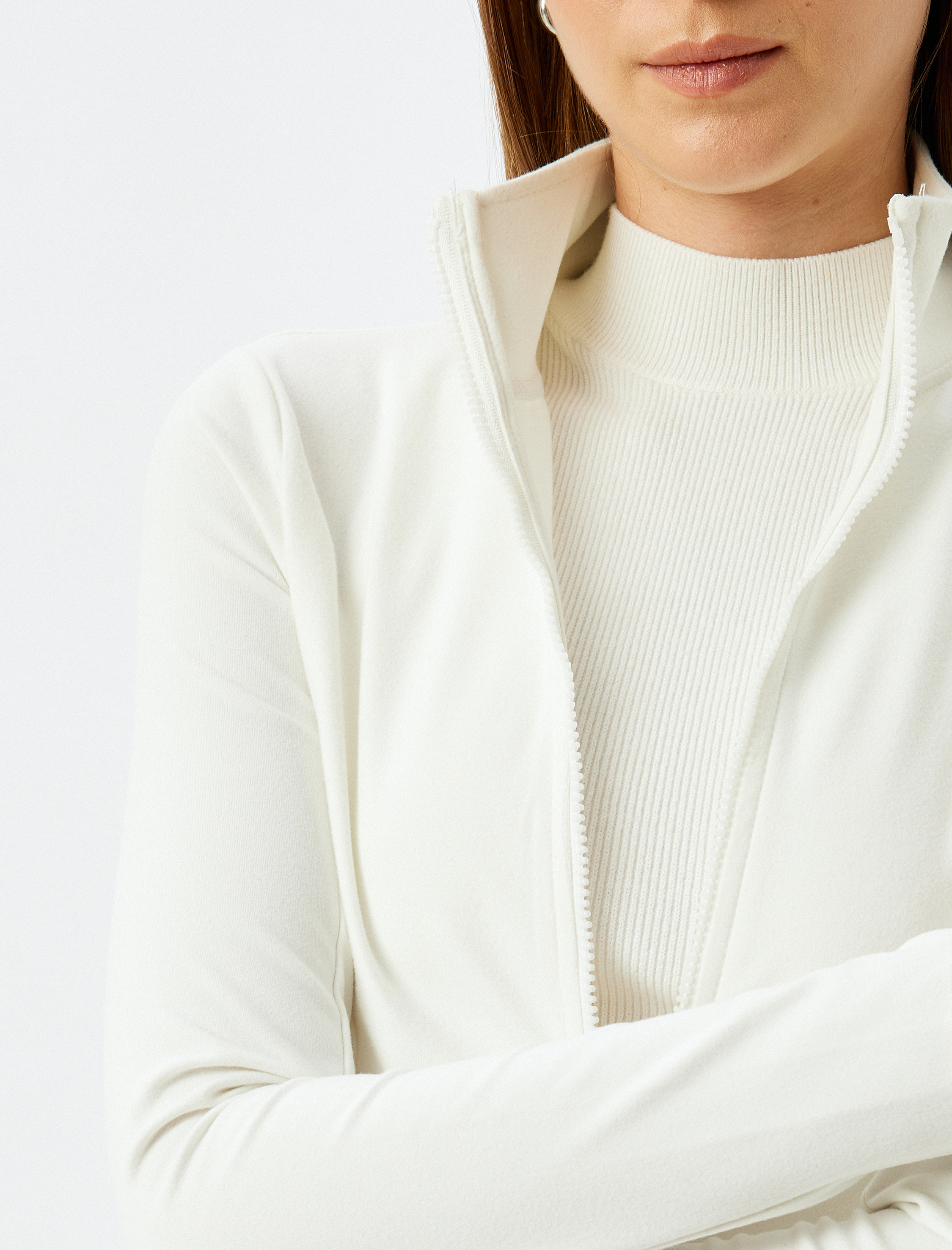   Cepli Slim Fit Dik Yaka Fermuarlı Polar Sweatshirt