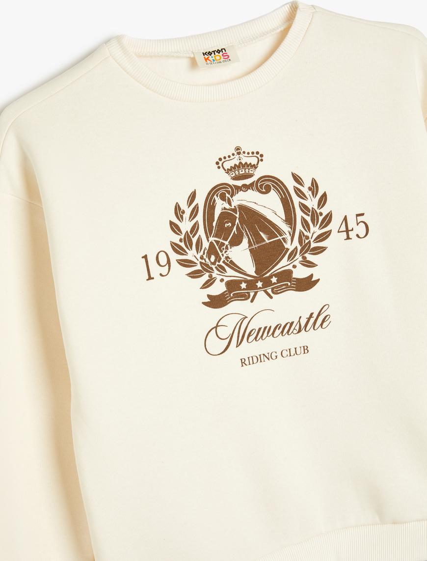  Kız Çocuk Sweatshirt Baskılı Bisiklet Yaka Gömlek Etek Ucu Detaylı Şardonlu