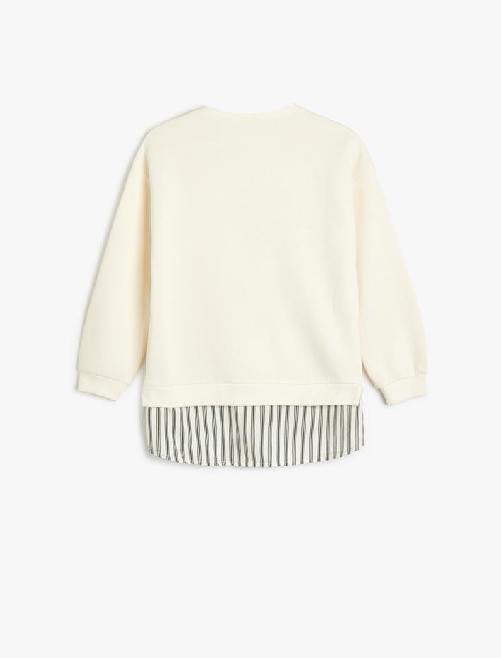 Kız Çocuk Sweatshirt Baskılı Bisiklet Yaka Gömlek Etek Ucu Detaylı Şardonlu