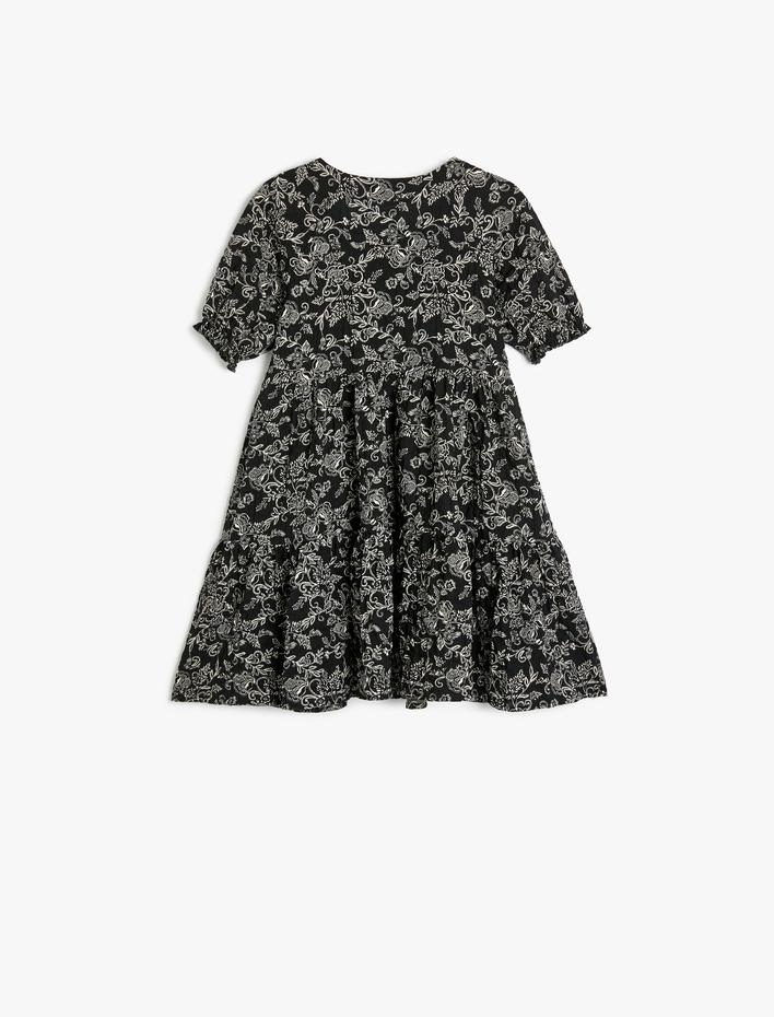 Kız Çocuk Çiçekli Elbise Kısa Kollu Pamuklu
