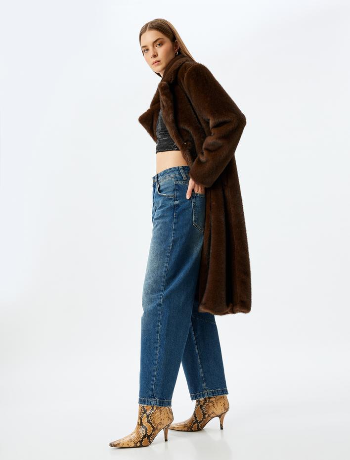  Koton X İnji - Bol Kalıp Dikiş Detaylı Cepli Balon Fit Denim Pantolon