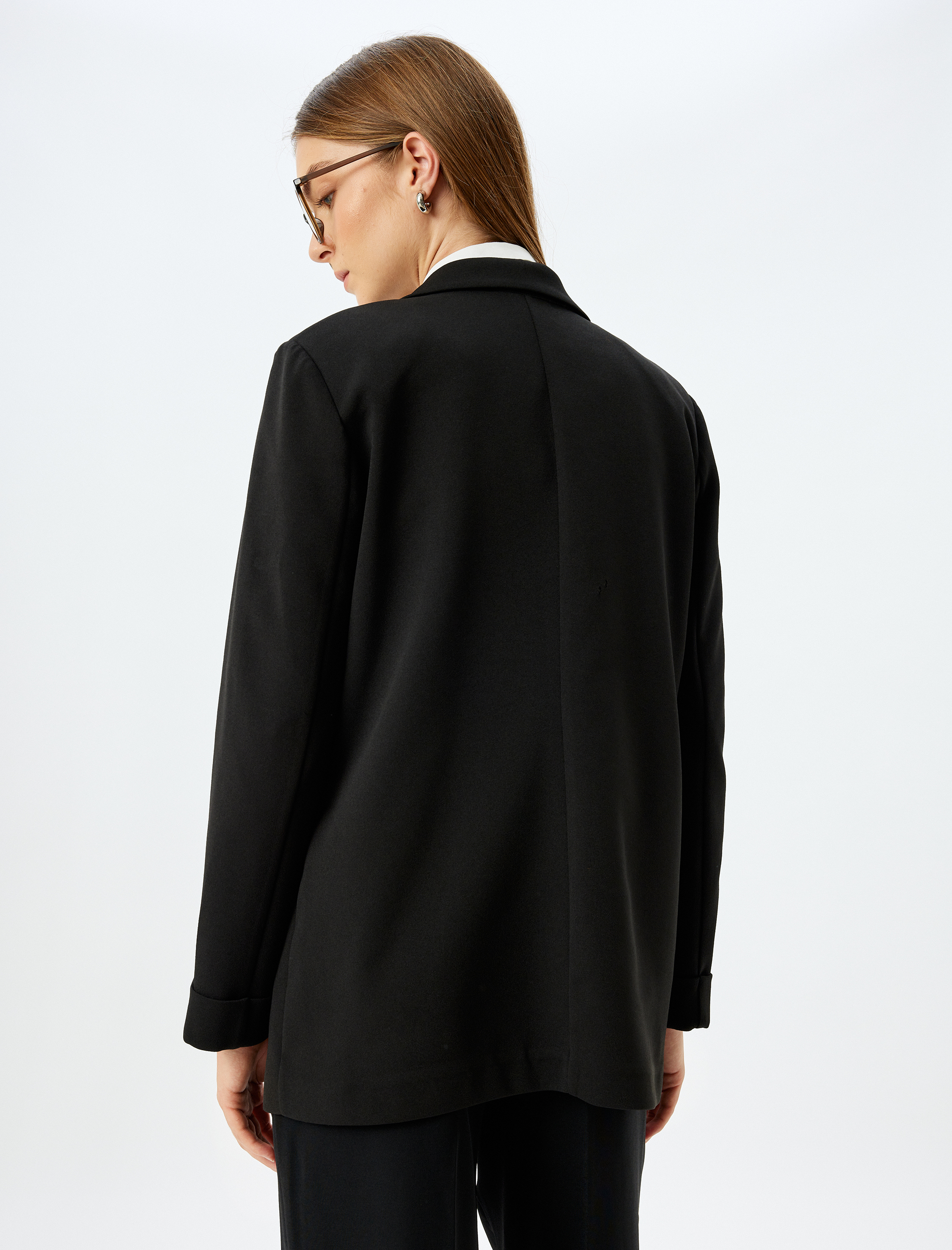   Krep Scuba Kumaş Cepli Kruvaze Blazer Ceket