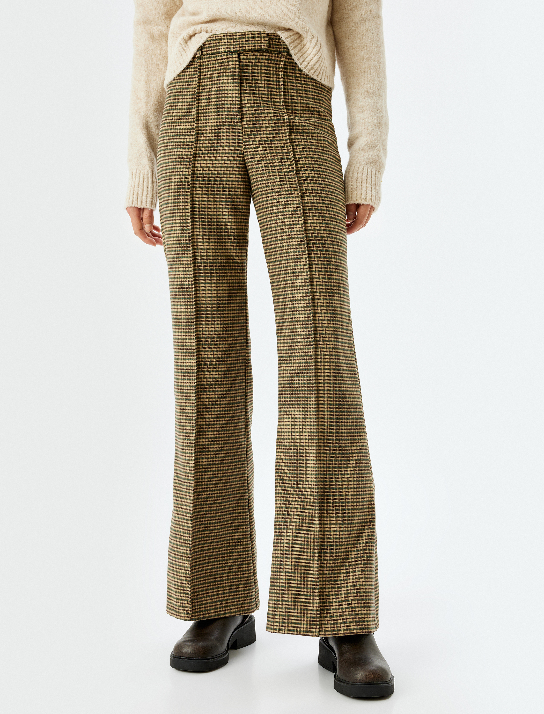   Düz Paça Ekose Kumaş Pantolon