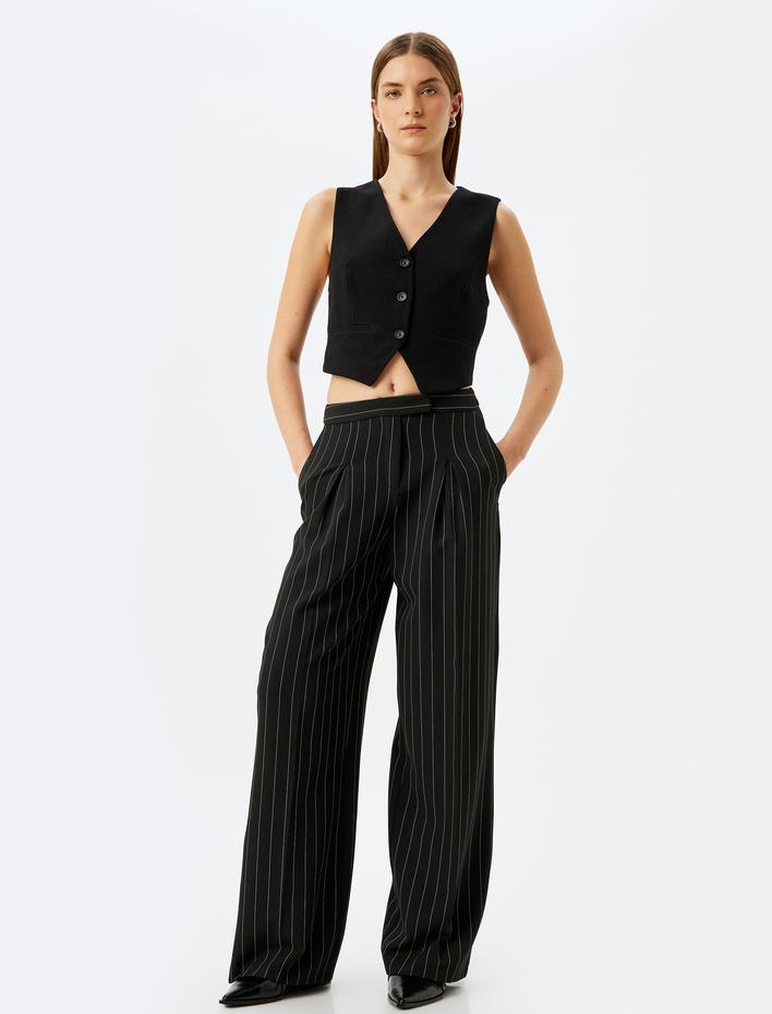  Keten Viskon Karışımlı Düğmeli V Yaka Blazer Yelek