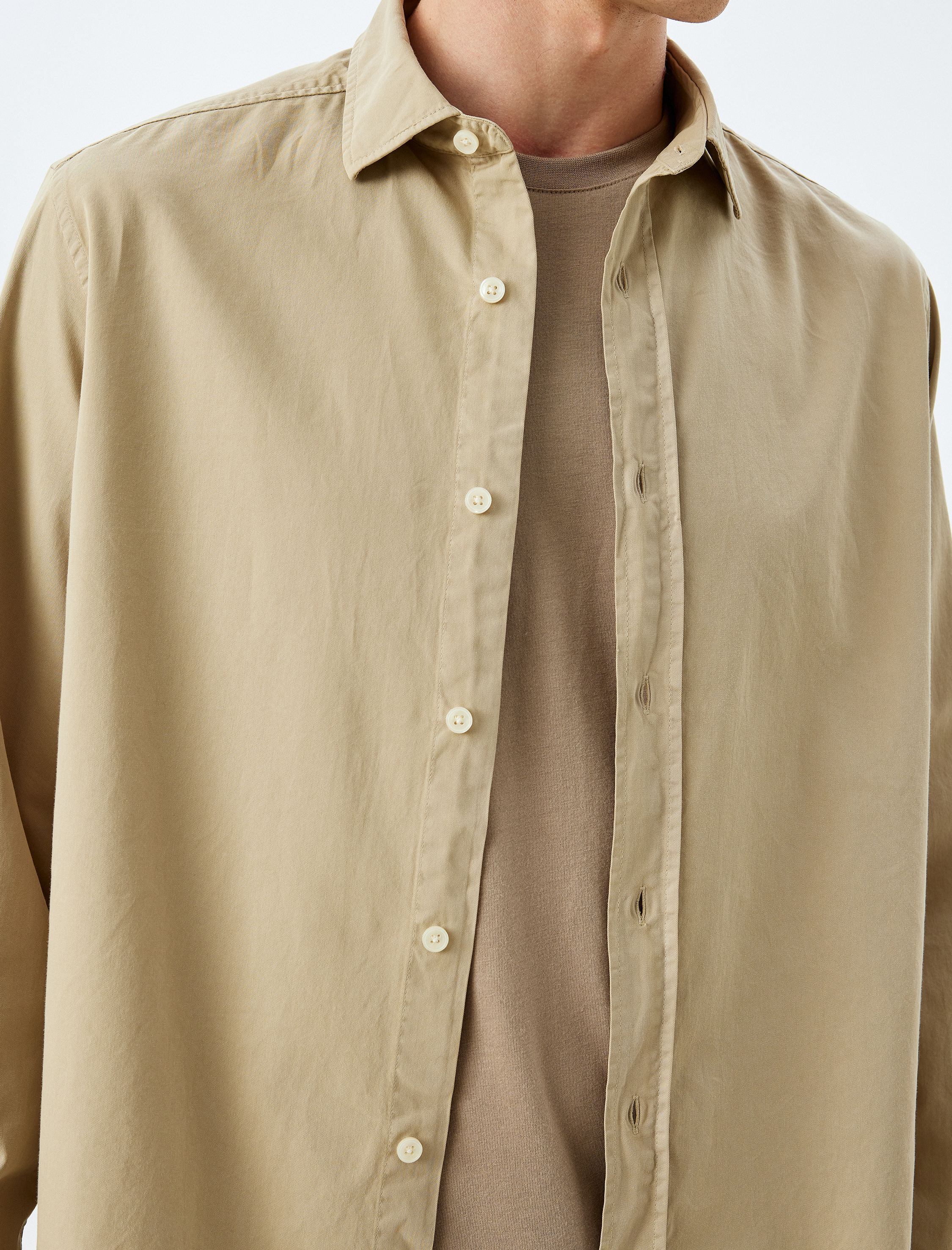   Basic Gömlek Uzun Kollu Yarım İtalyan Yaka Düğmeli Pamuklu Regular Fit