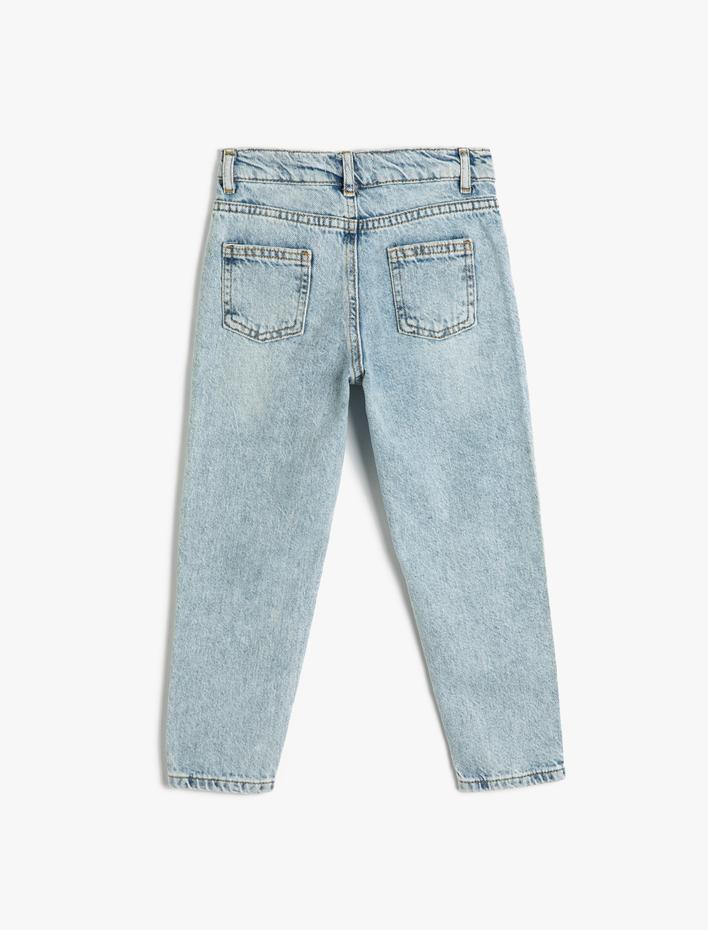 Erkek Çocuk Kot Pantolon Düğme Detaylı Cepli Pamuklu