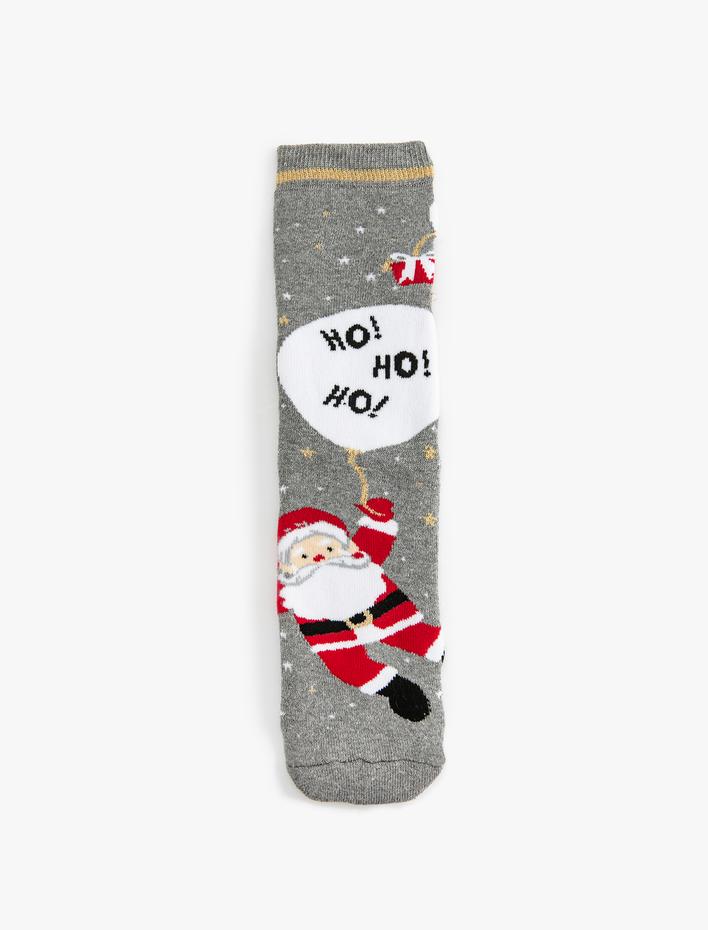 Kadın Noel Baba Baskılı Soket Çorap