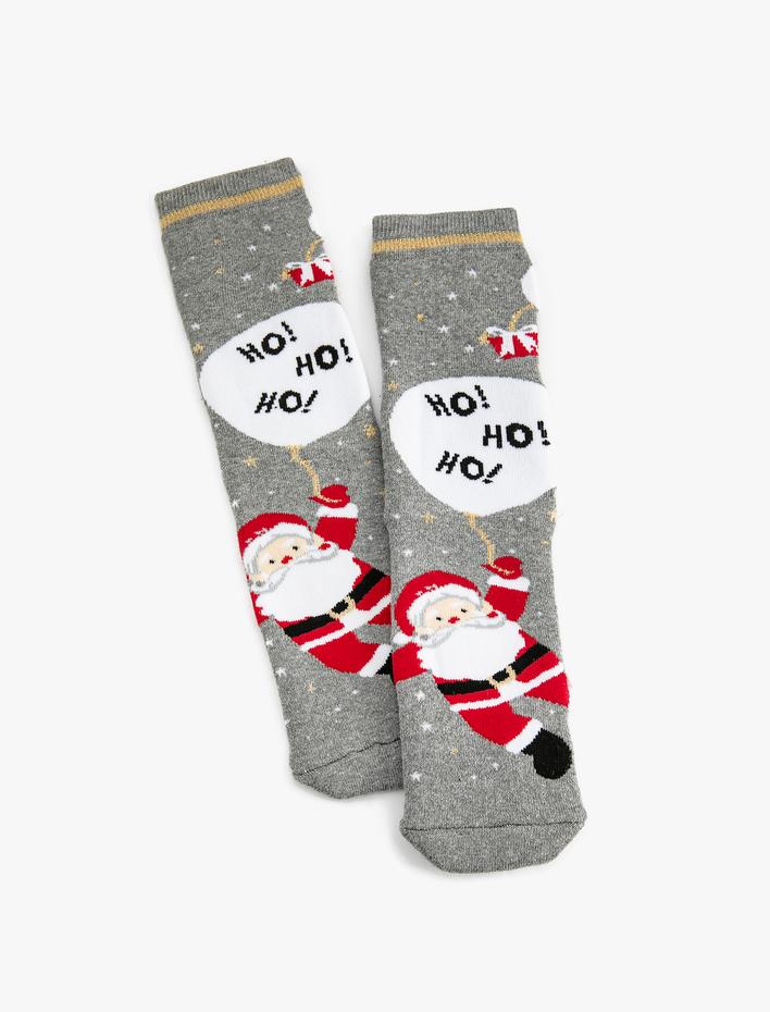 Kadın Noel Baba Baskılı Soket Çorap