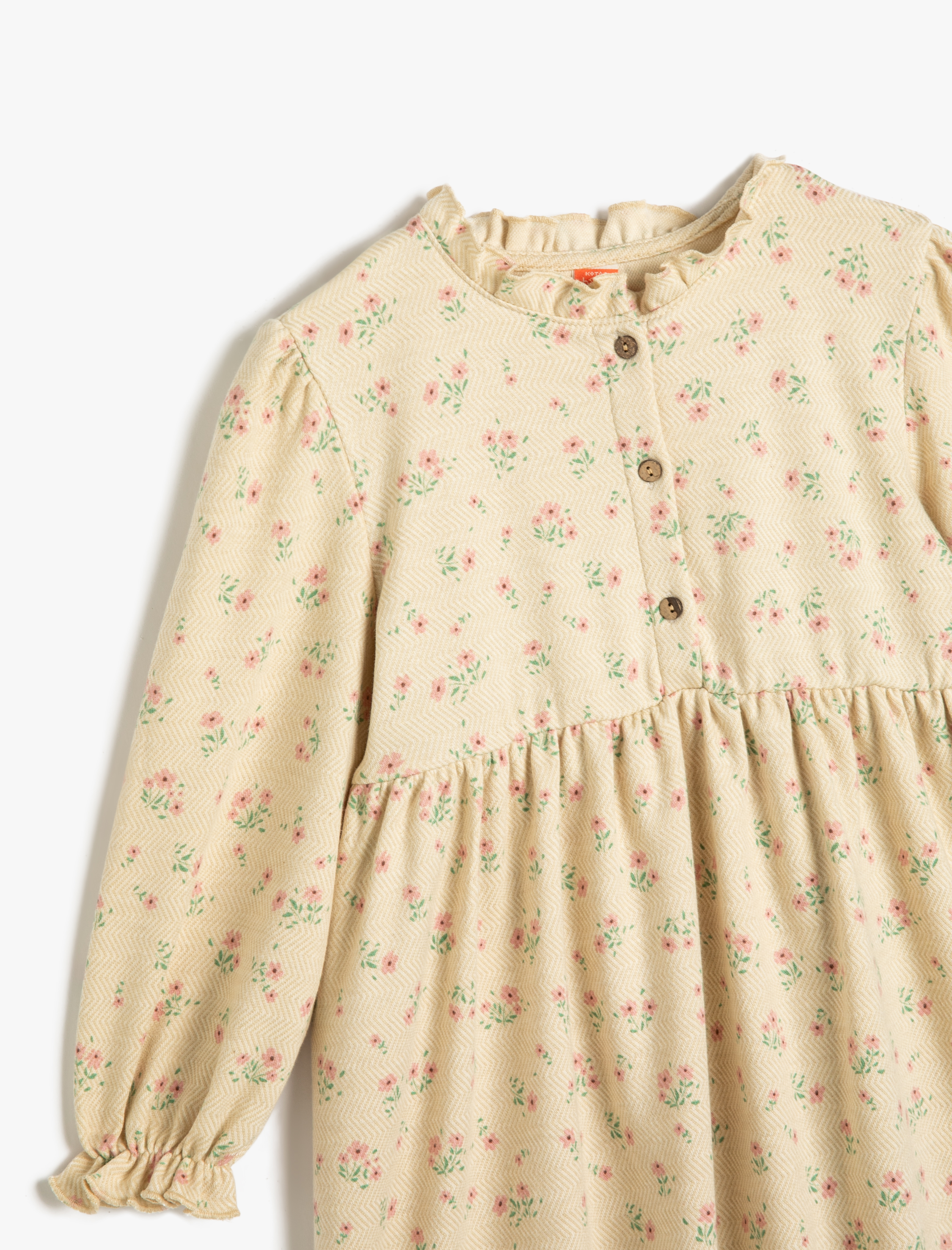  Kız Bebek Uzun Kollu Hakim Yaka Çiçek Desenli Elbise