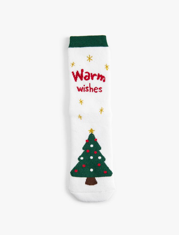 Kadın Havlu Soket Desenli Yılbaşı Çorabı