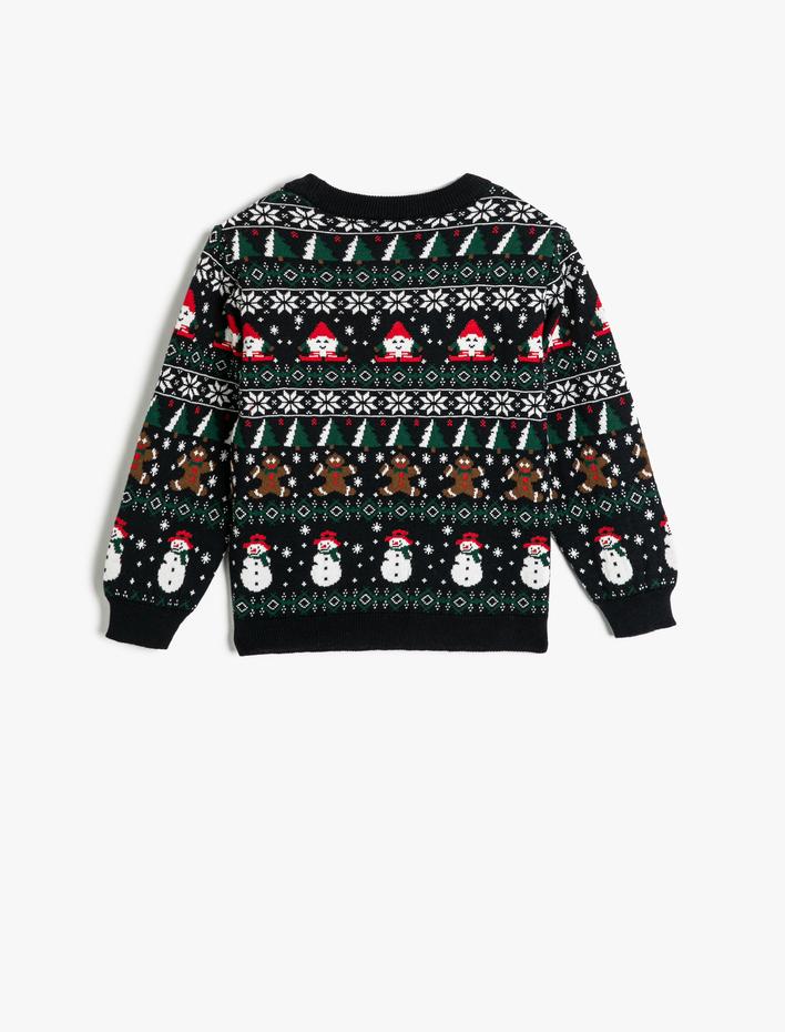 Erkek Bebek Bisiklet Yaka Uzun Kollu Yılbaşı Desenli Triko Kazak