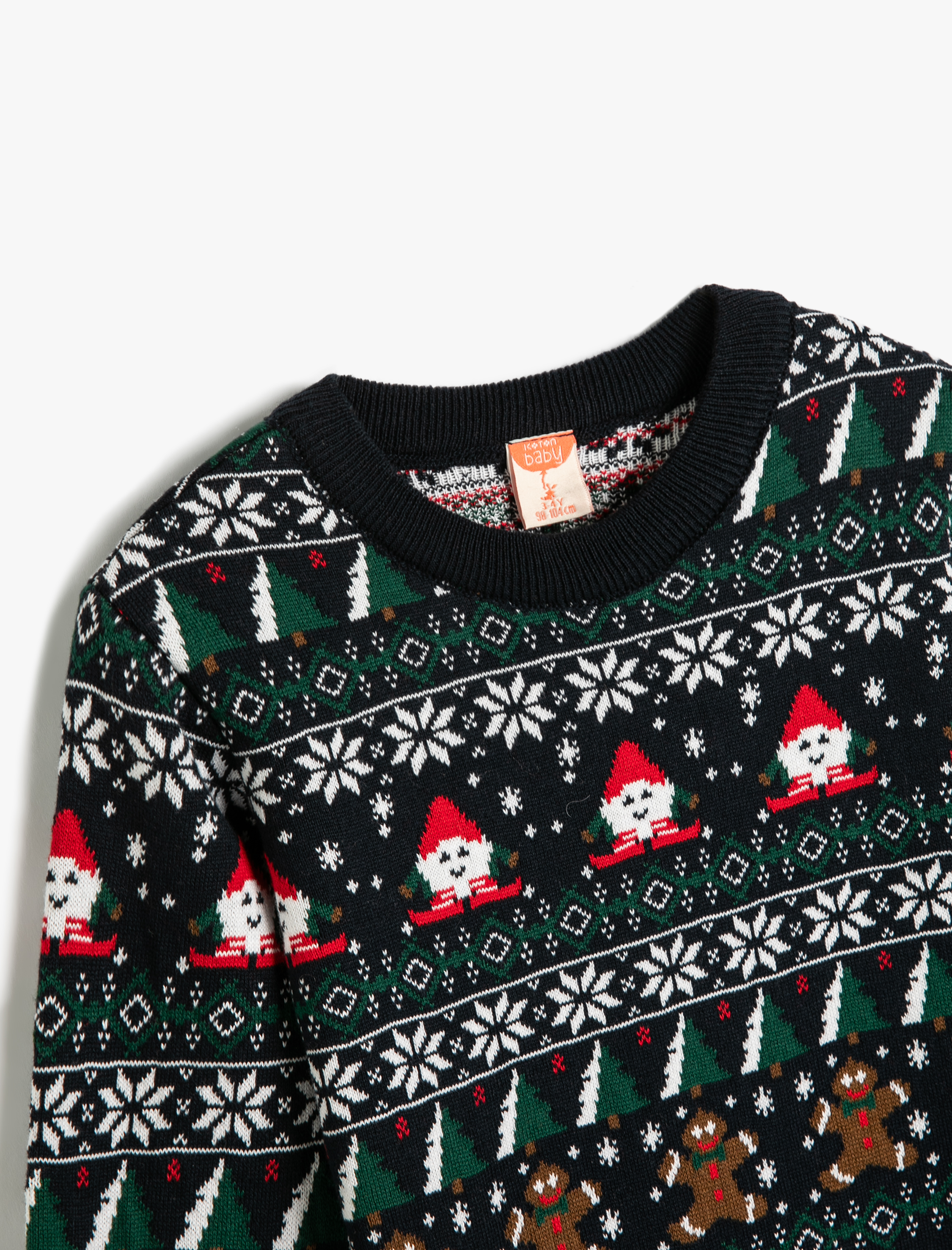  Erkek Bebek Bisiklet Yaka Uzun Kollu Yılbaşı Desenli Triko Kazak