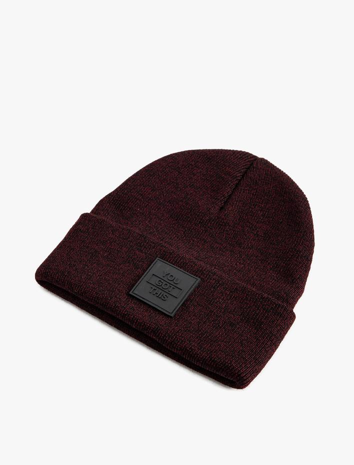 Erkek Slogan Baskılı Etiket Detaylı Katlı Bere